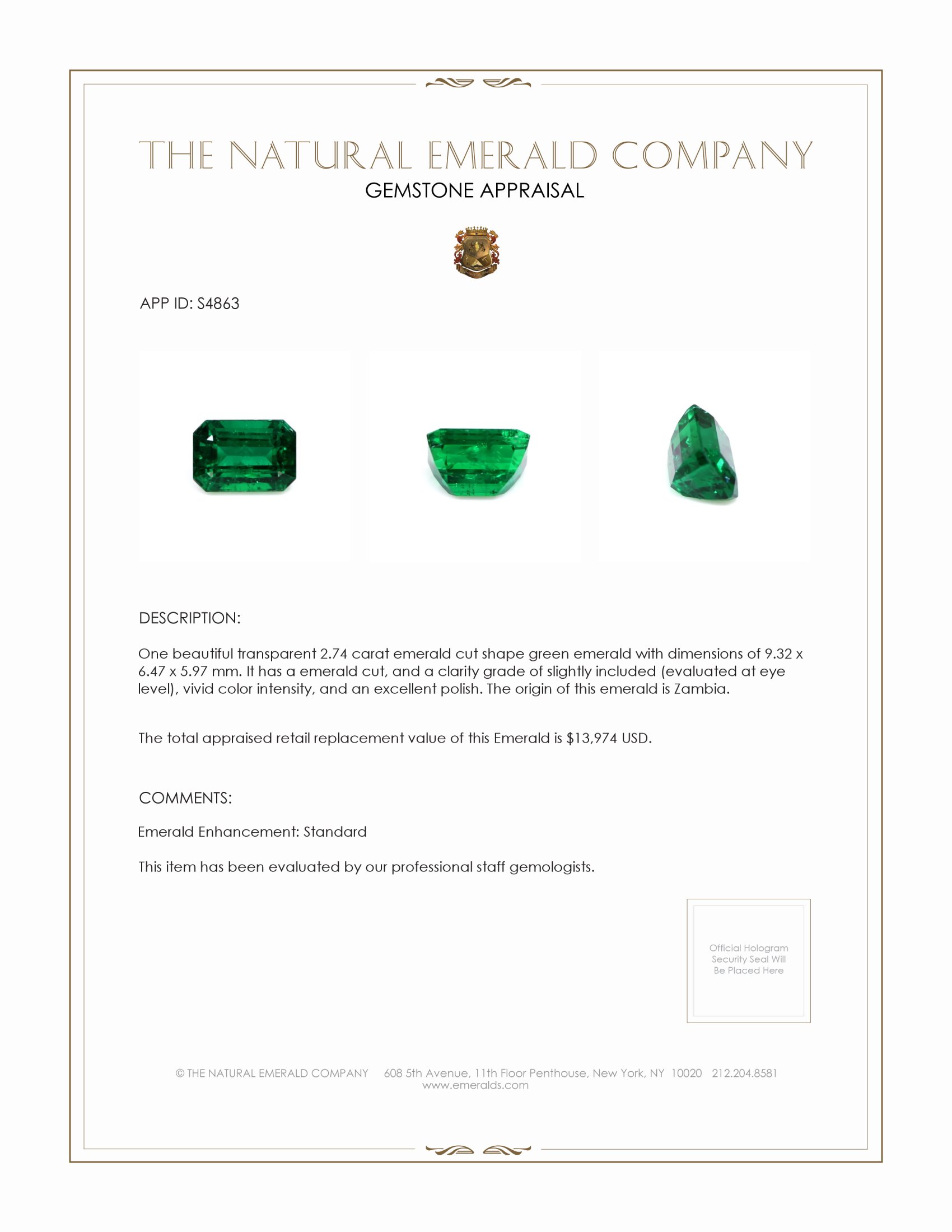 2.74 Ct. Emerald from Zambia