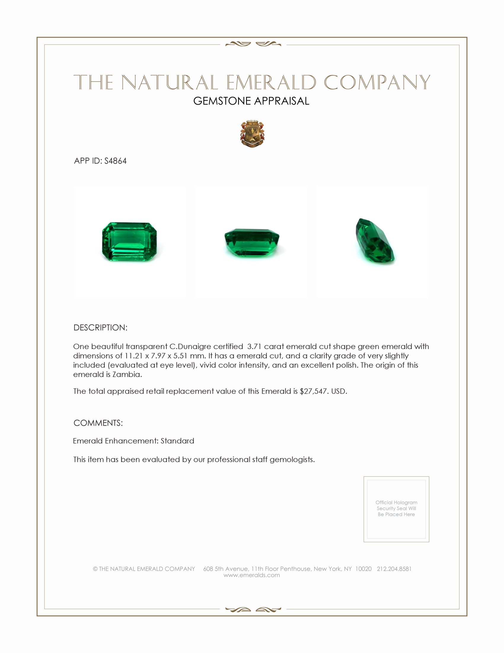 3.71 Ct. Emerald from Zambia