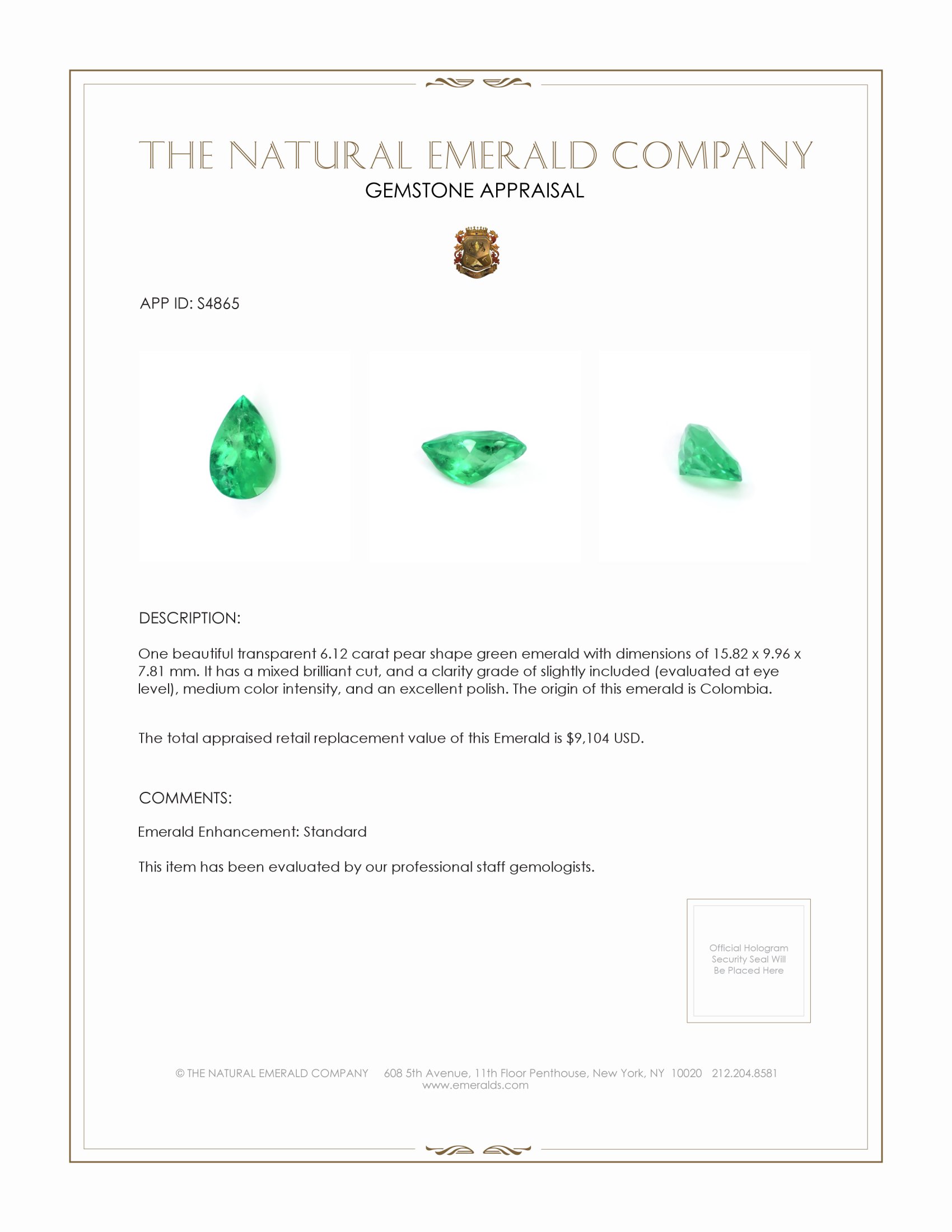 6.12 Ct. Emerald from Colombia