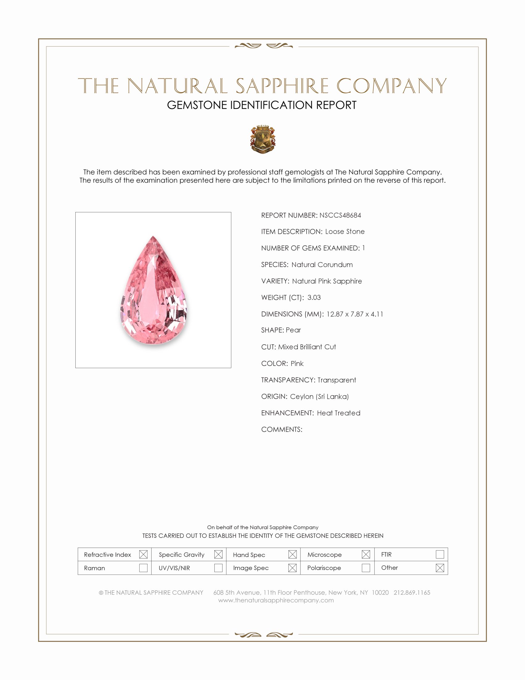 3.03 Ct. Pink Sapphire from Ceylon (Sri Lanka)