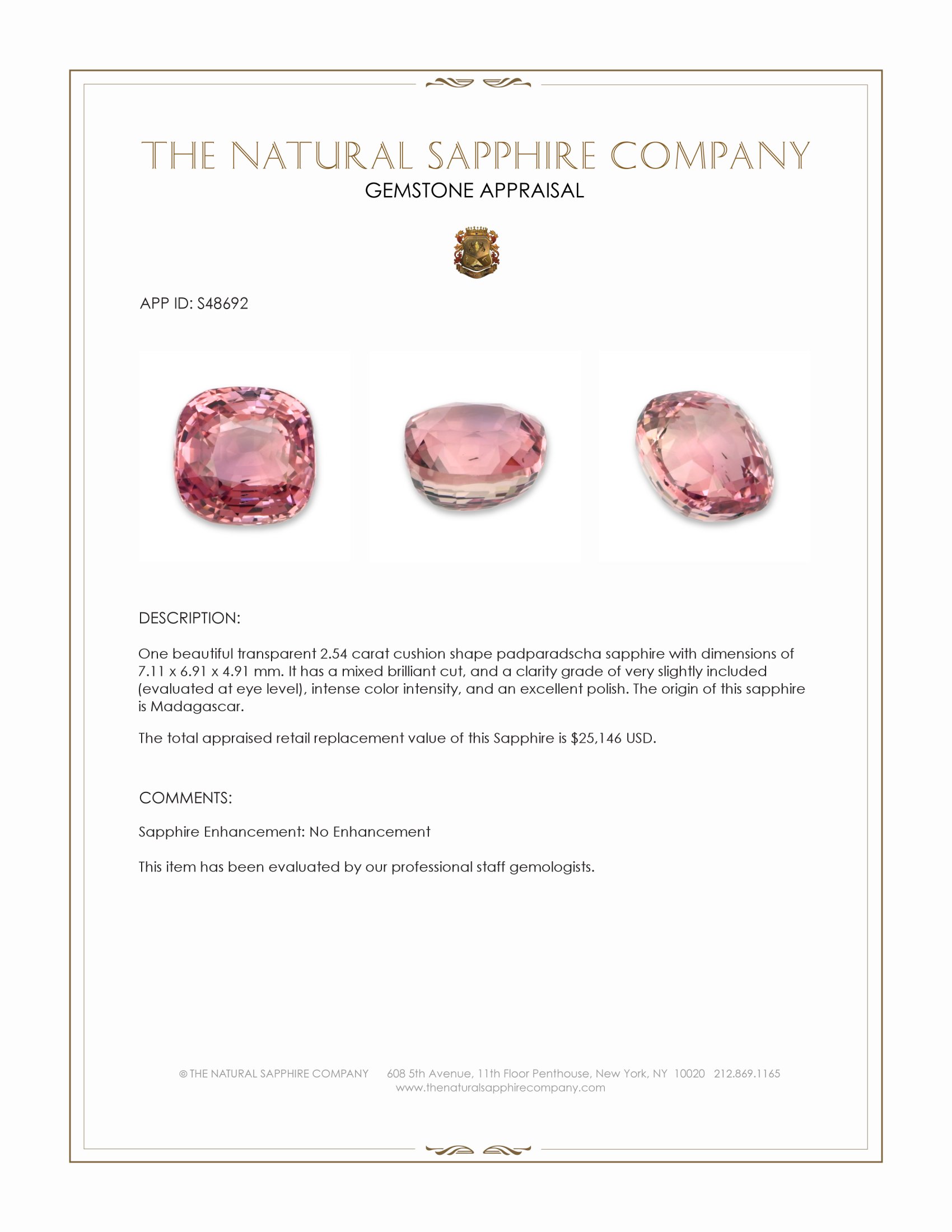 2.54 Ct. Padparadscha Sapphire from Madagascar