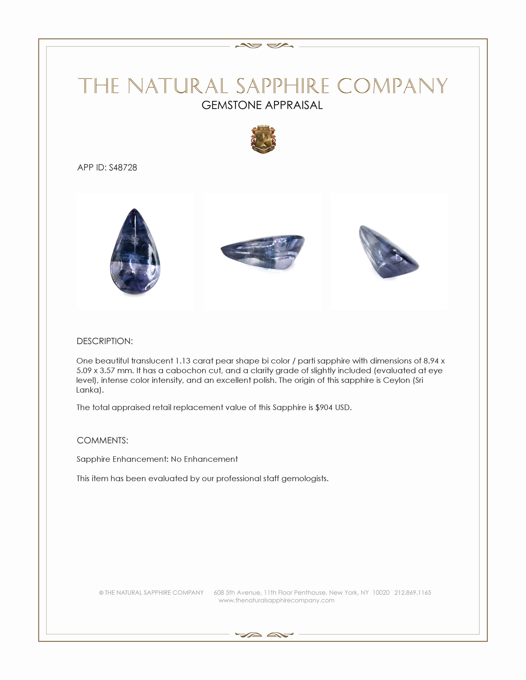 1.13 Ct. Bi Color / Parti Cabochon Sapphire from Ceylon (Sri Lanka)