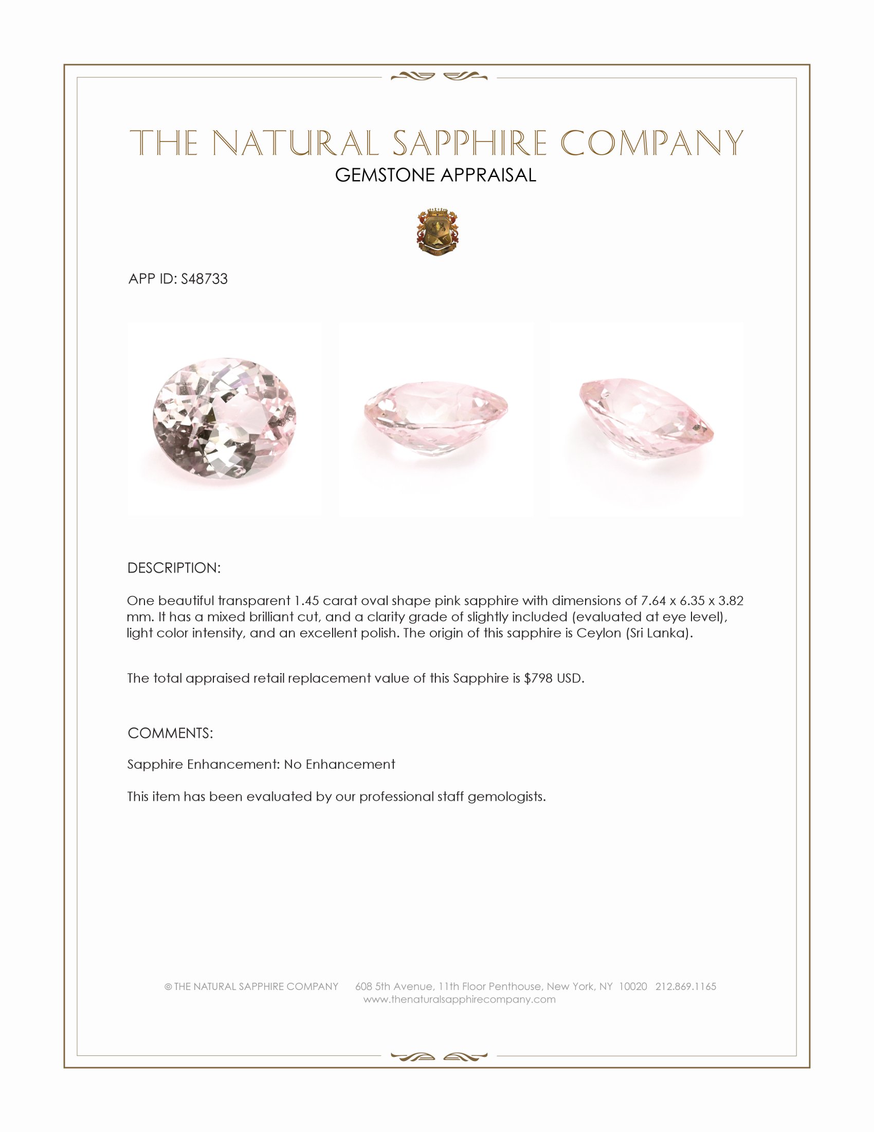 1.45 Ct. Pink Sapphire from Ceylon (Sri Lanka)