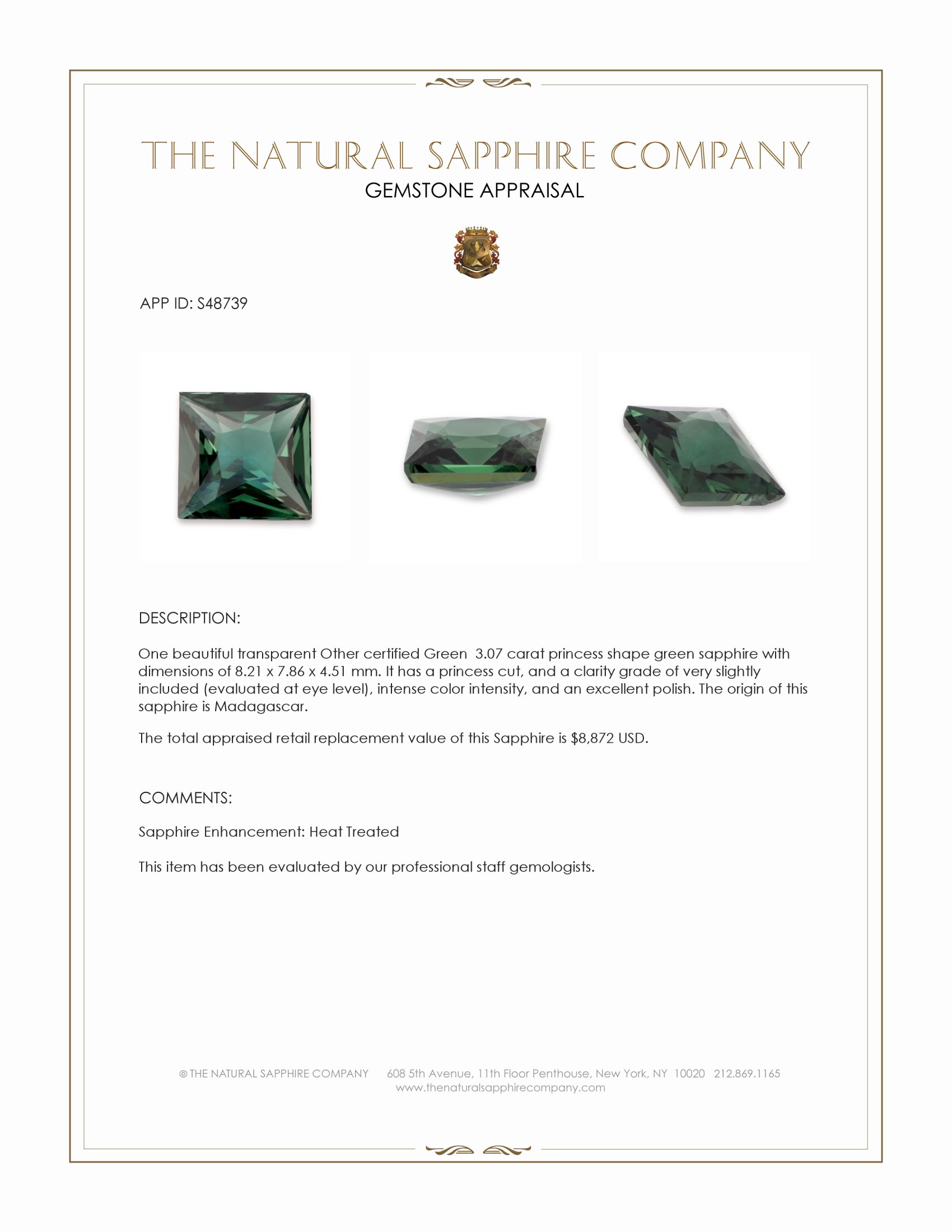 3.07 Ct. Green Sapphire from Madagascar