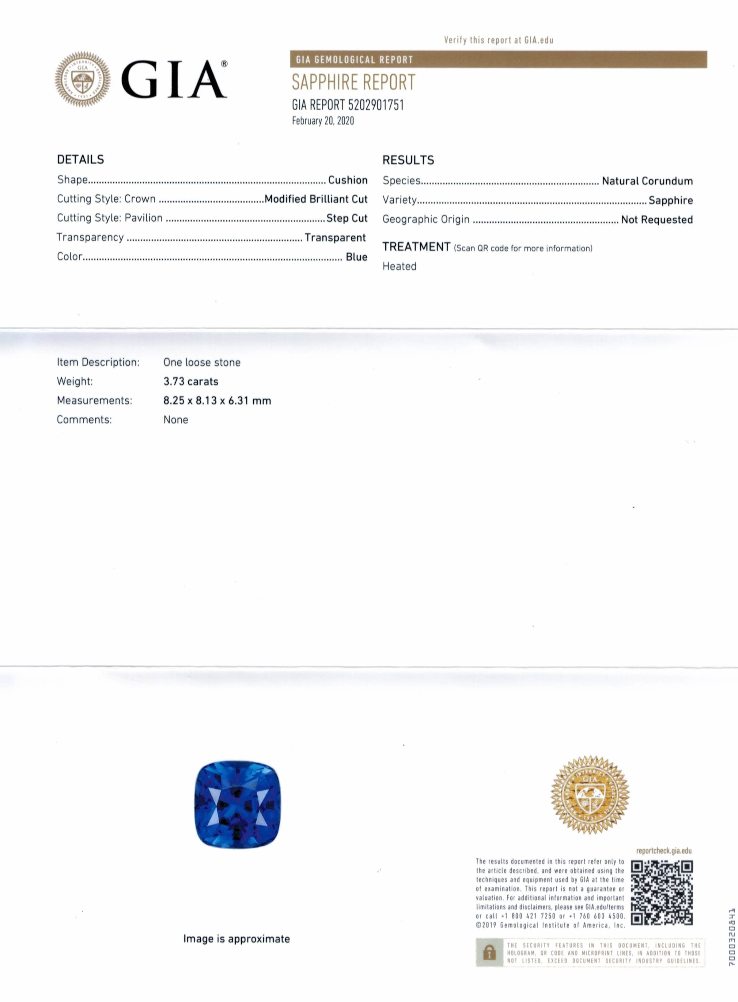 3.73 Ct. Blue Sapphire from Ceylon (Sri Lanka)