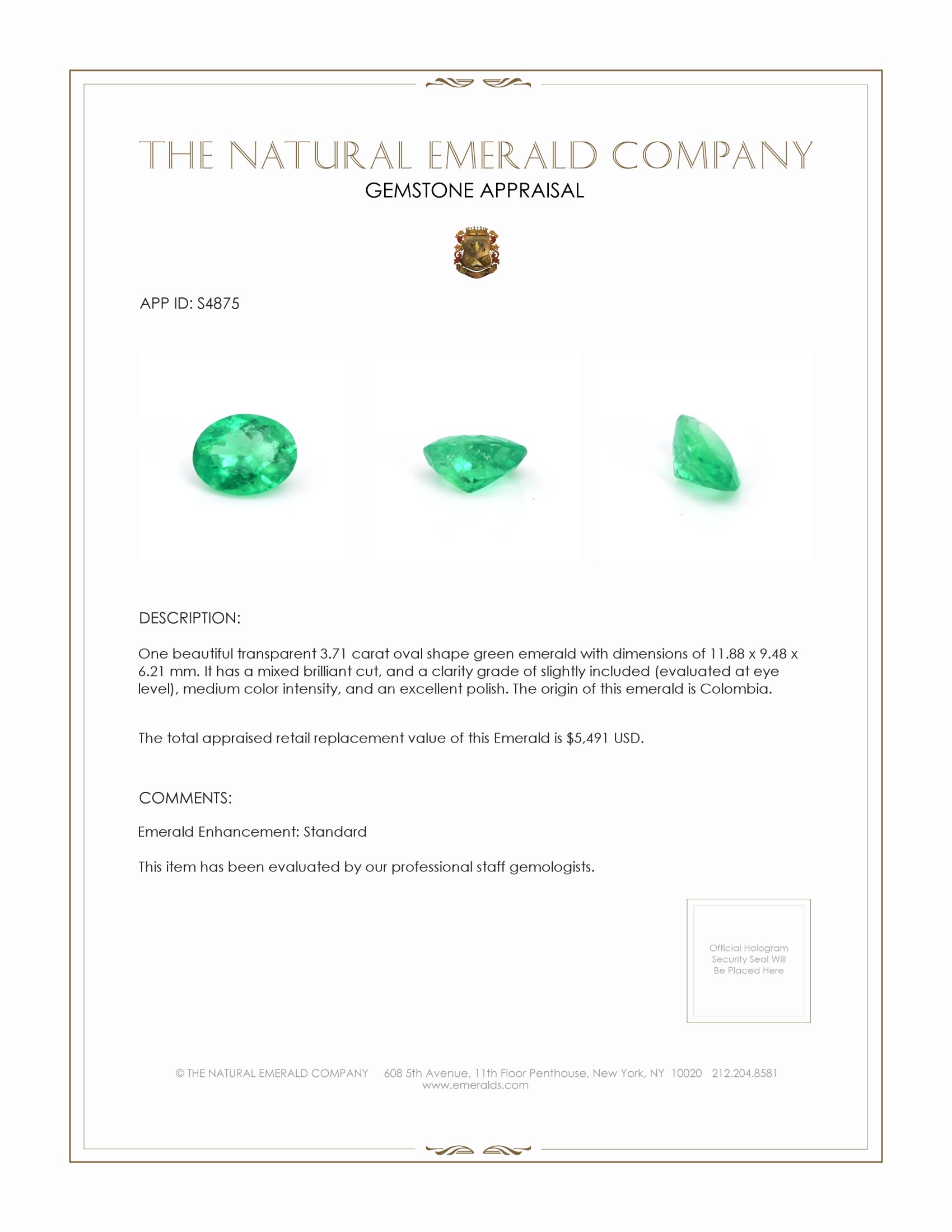 3.71 Ct. Emerald from Colombia