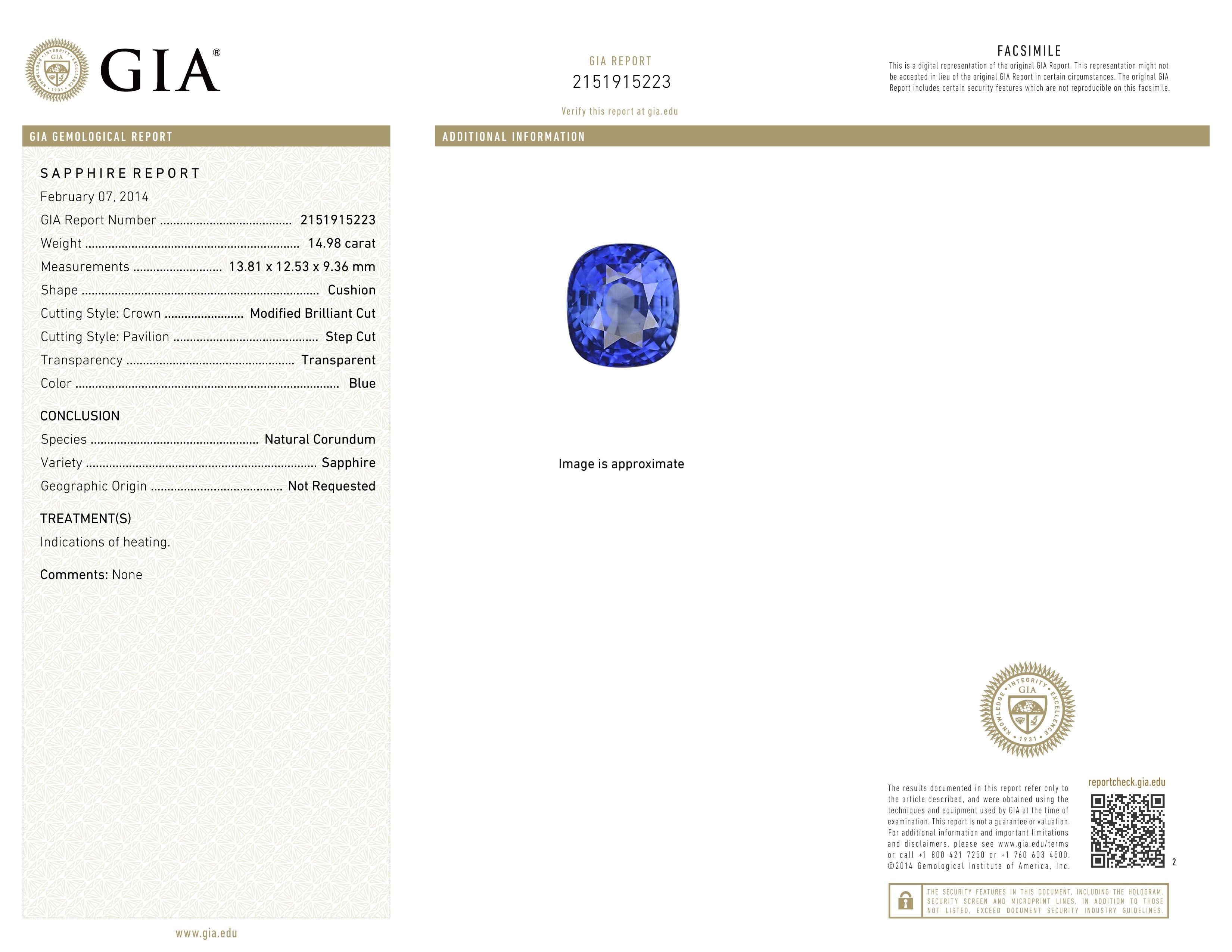 14.98 Ct. Blue Sapphire from Ceylon (Sri Lanka)