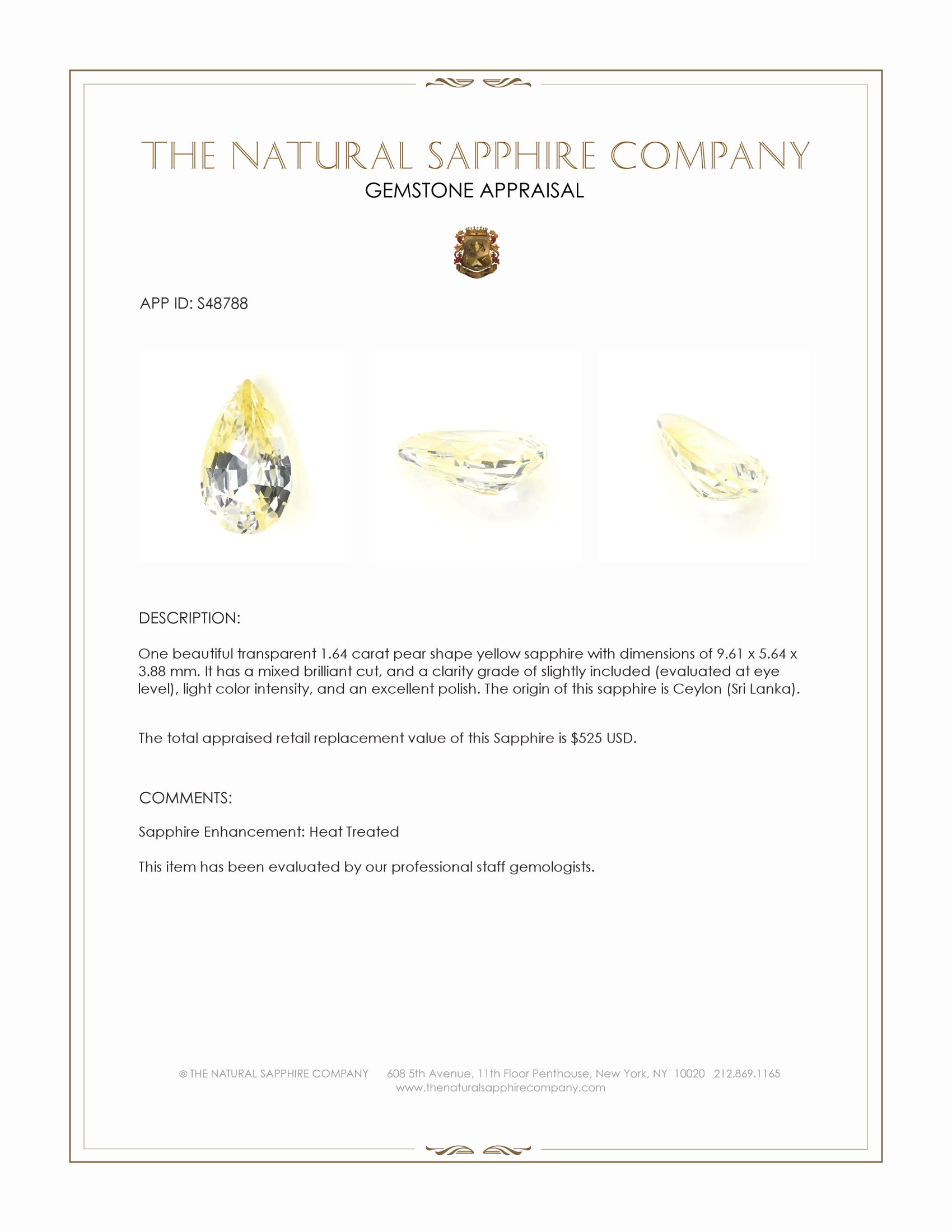 1.64 Ct. Yellow Sapphire from Ceylon (Sri Lanka)