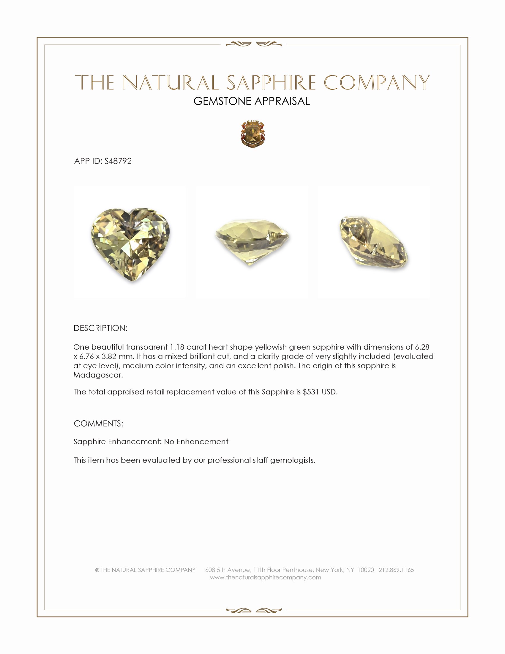 1.18 Ct. Yellowish Green Sapphire from Madagascar