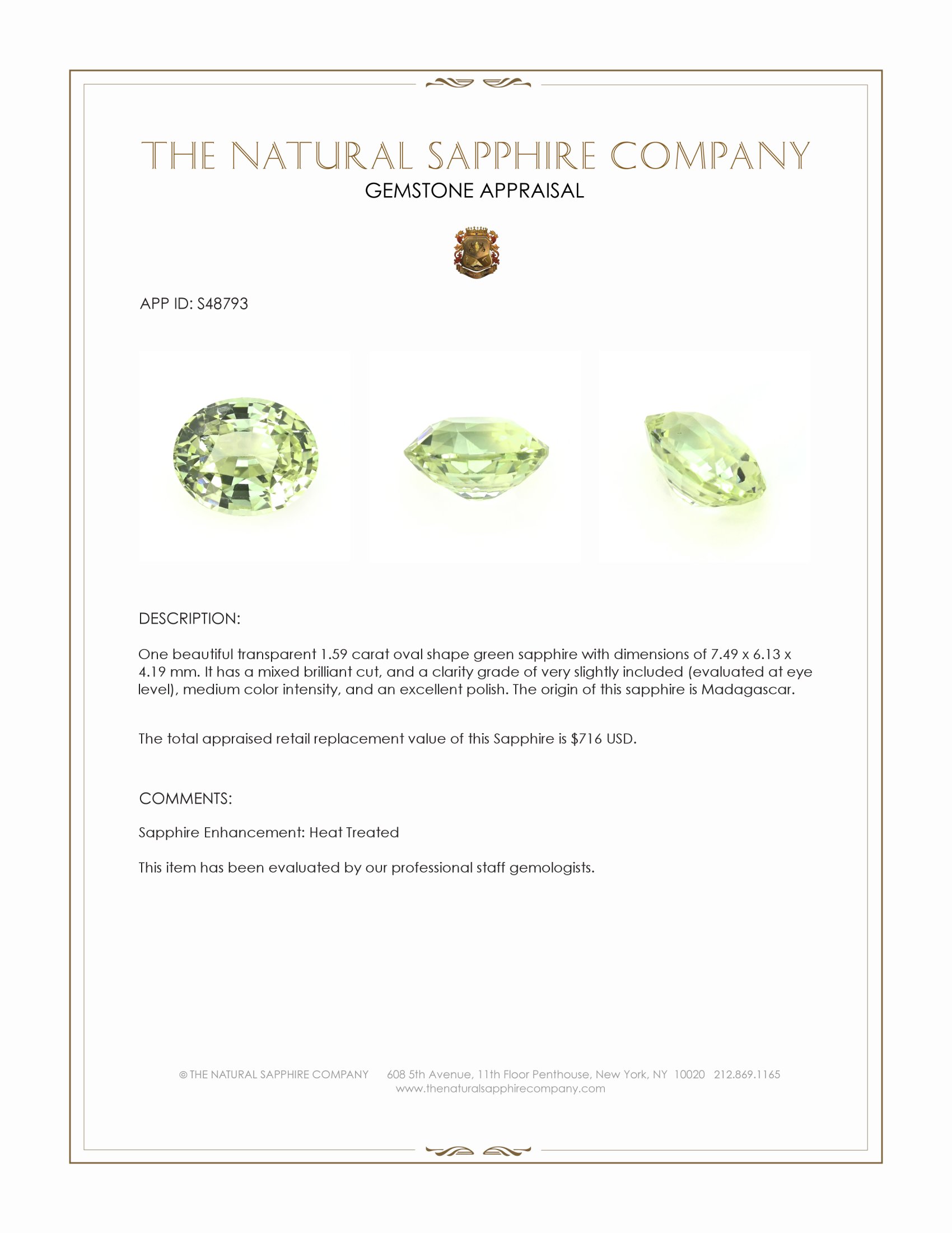 1.59 Ct. Green Sapphire from Madagascar
