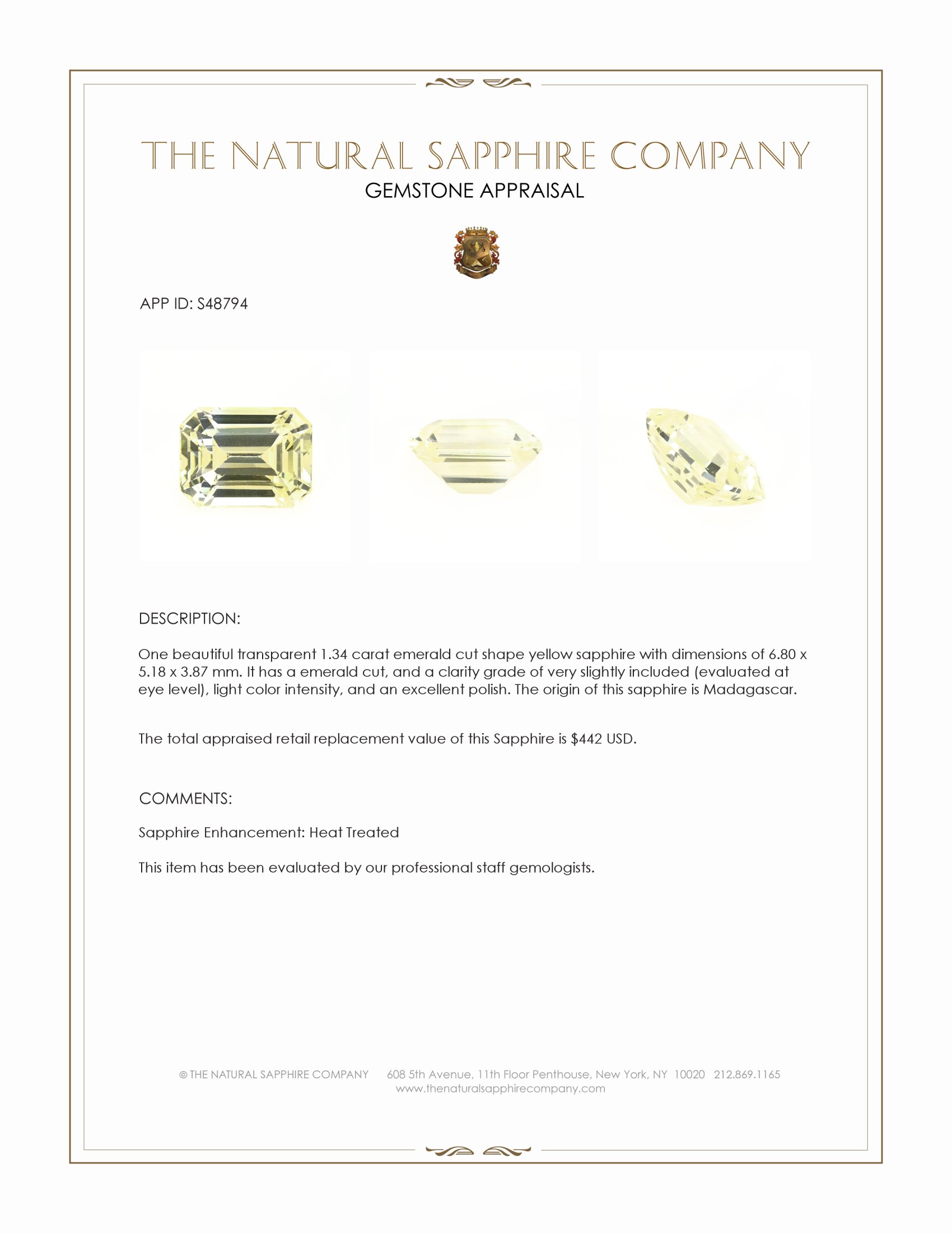 1.34 Ct. Yellow Sapphire from Madagascar