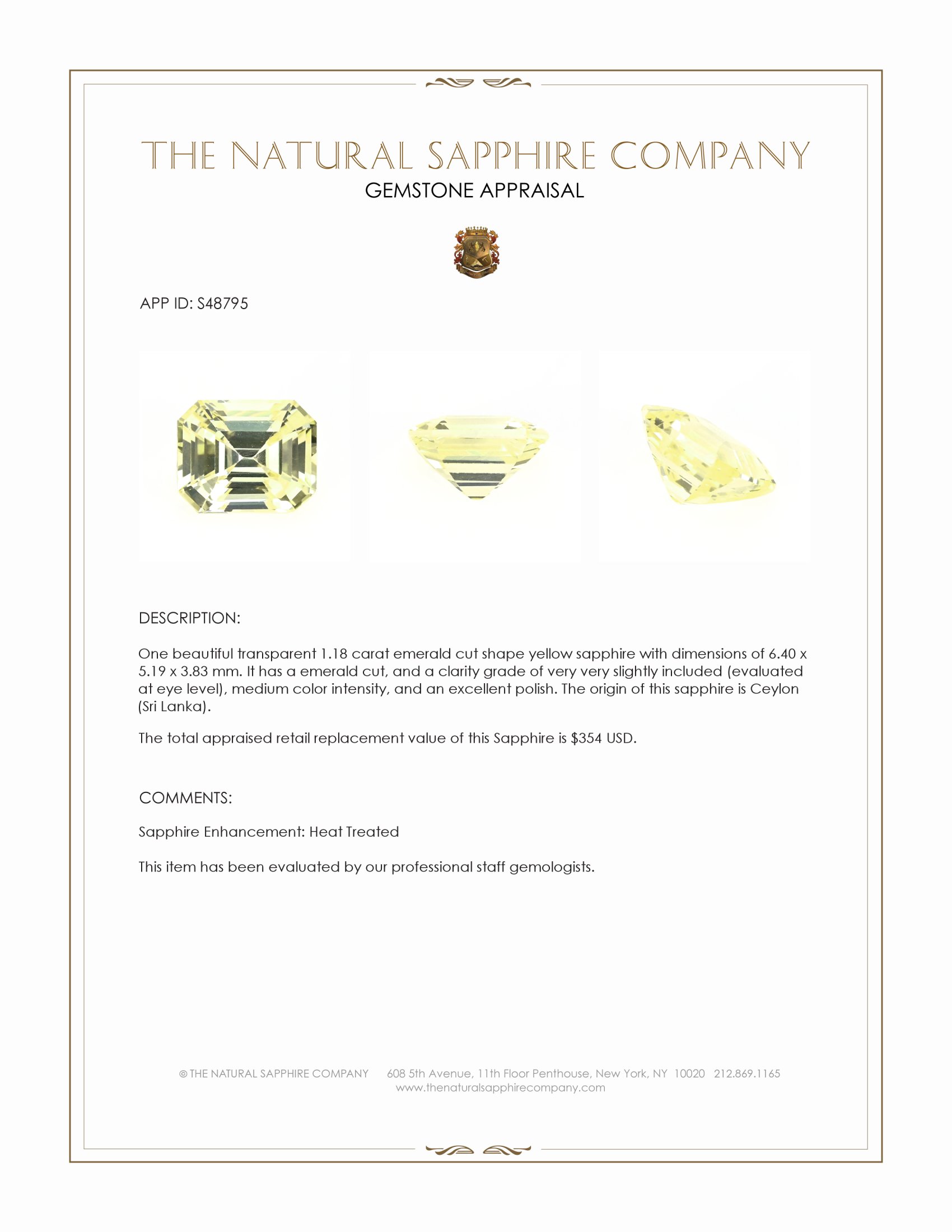 1.18 Ct. Yellow Sapphire from Ceylon (Sri Lanka)