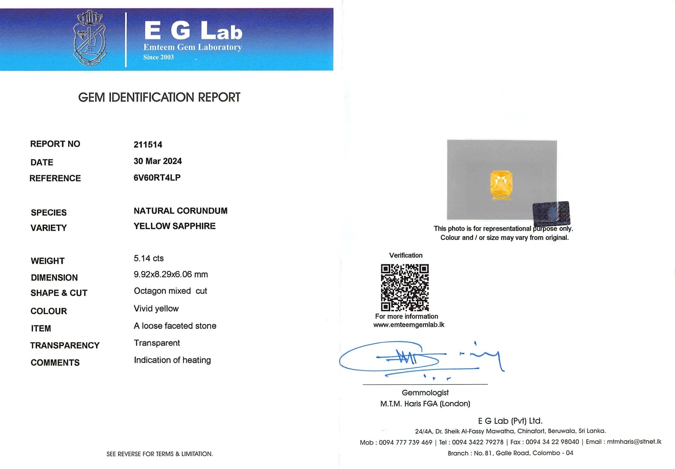 5.14 Ct. Yellow Sapphire from Ceylon (Sri Lanka)