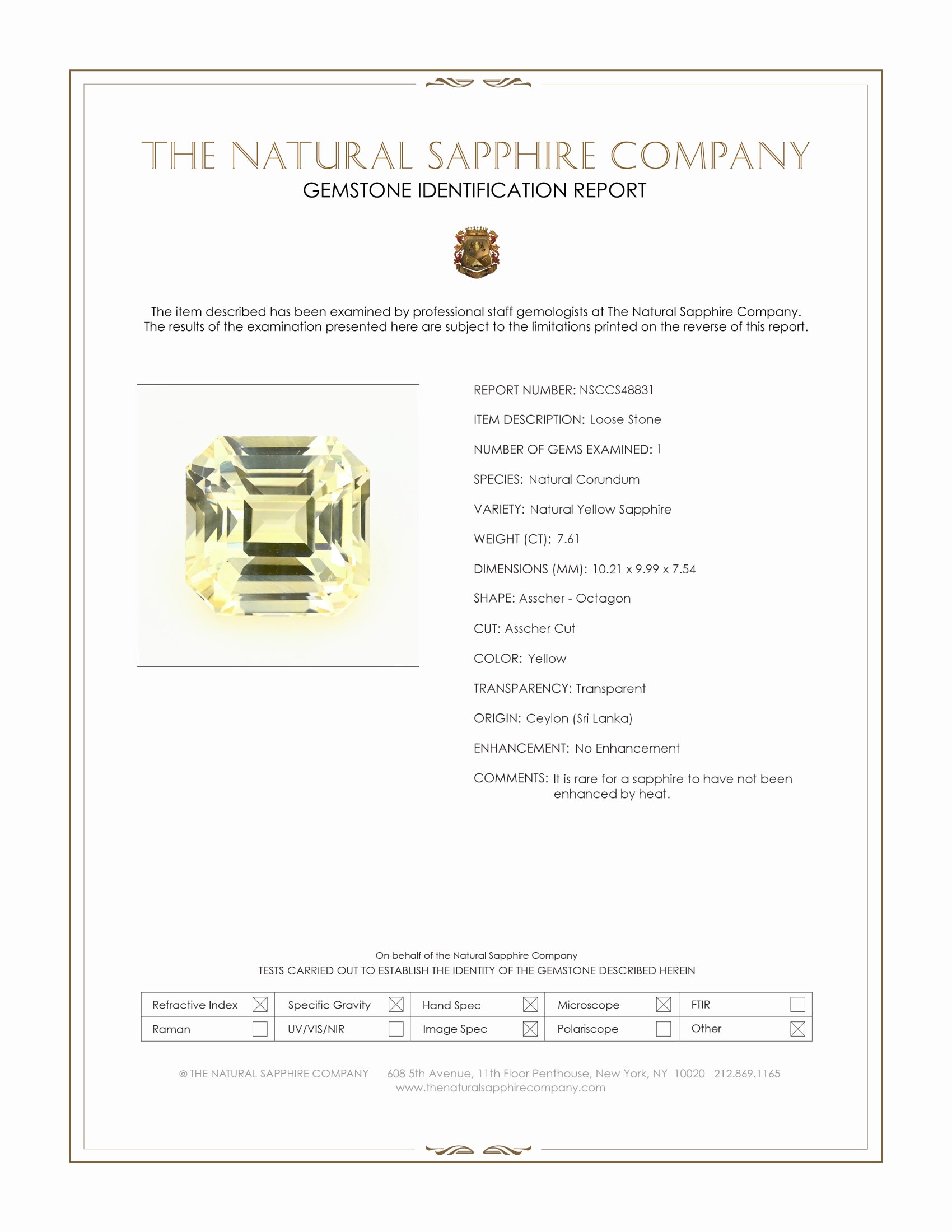 7.61 Ct. Yellow Sapphire from Ceylon (Sri Lanka)