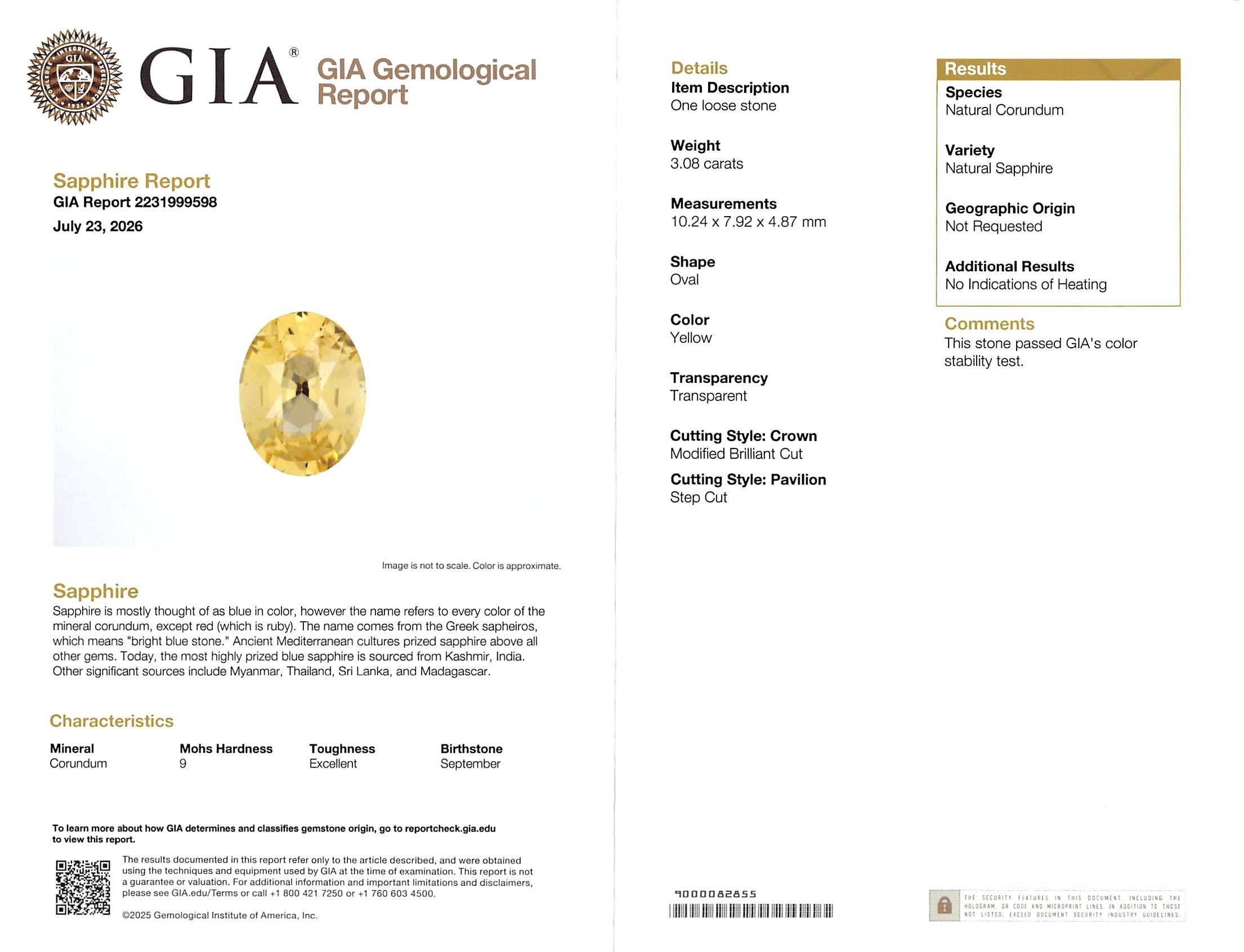3.08 Ct. Yellow Sapphire from Ceylon (Sri Lanka)