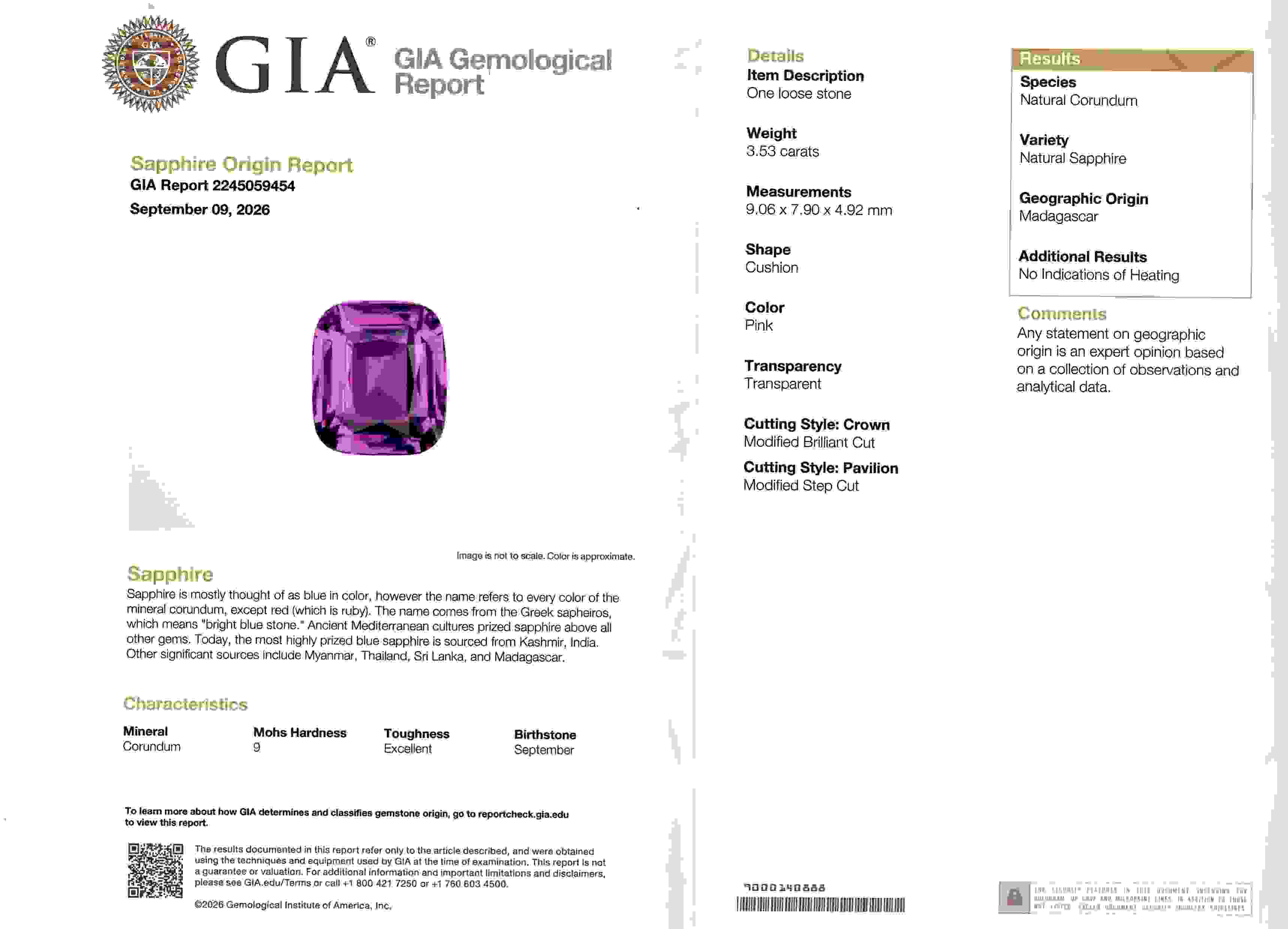 3.53 Ct. Pink Sapphire from Madagascar