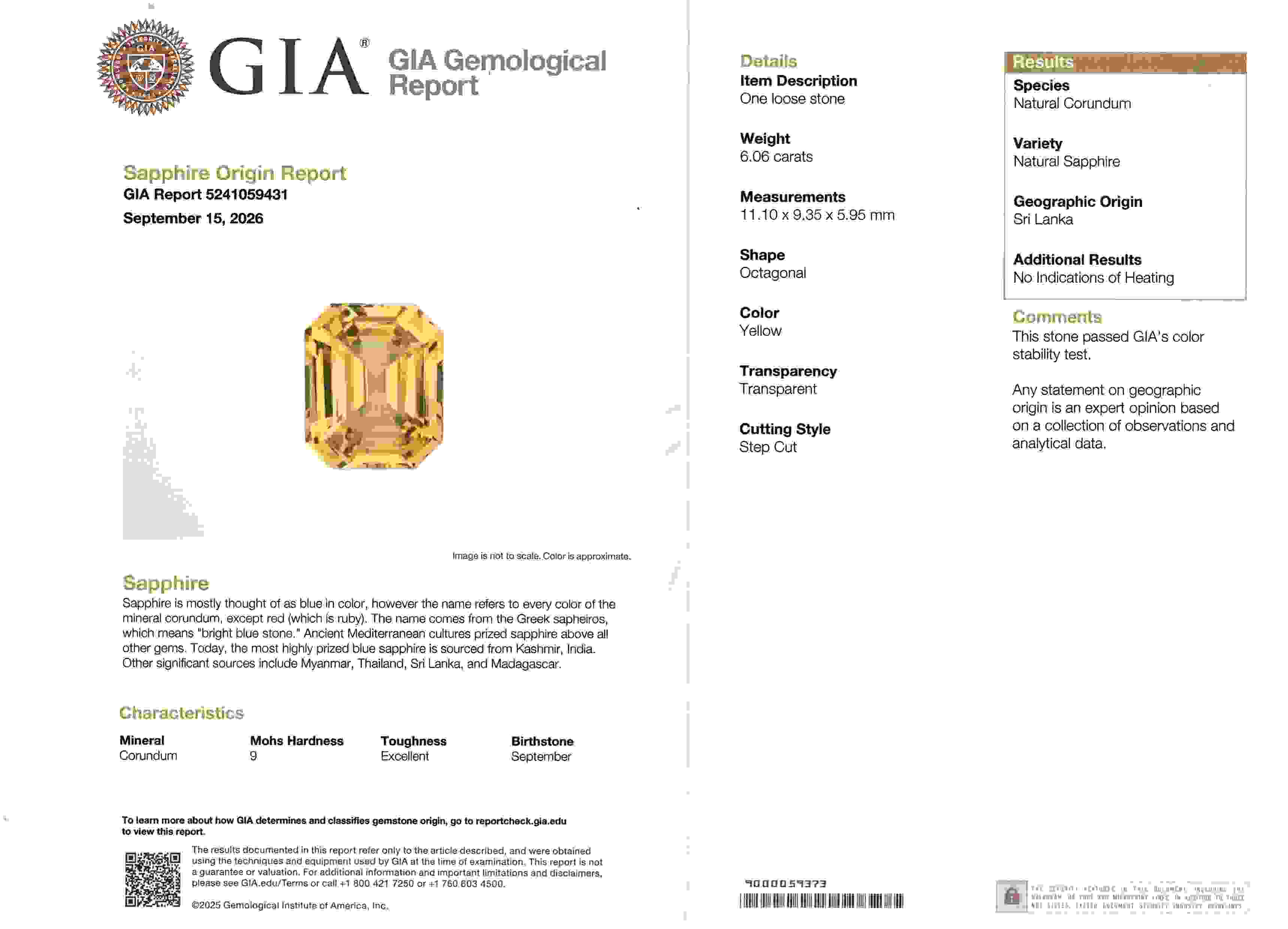 6.06 Ct. Yellow Sapphire from Ceylon (Sri Lanka)
