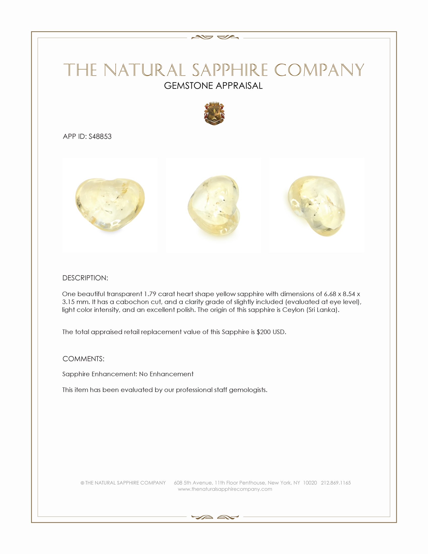 1.79 Ct. Yellow Cabochon Sapphire from Ceylon (Sri Lanka)