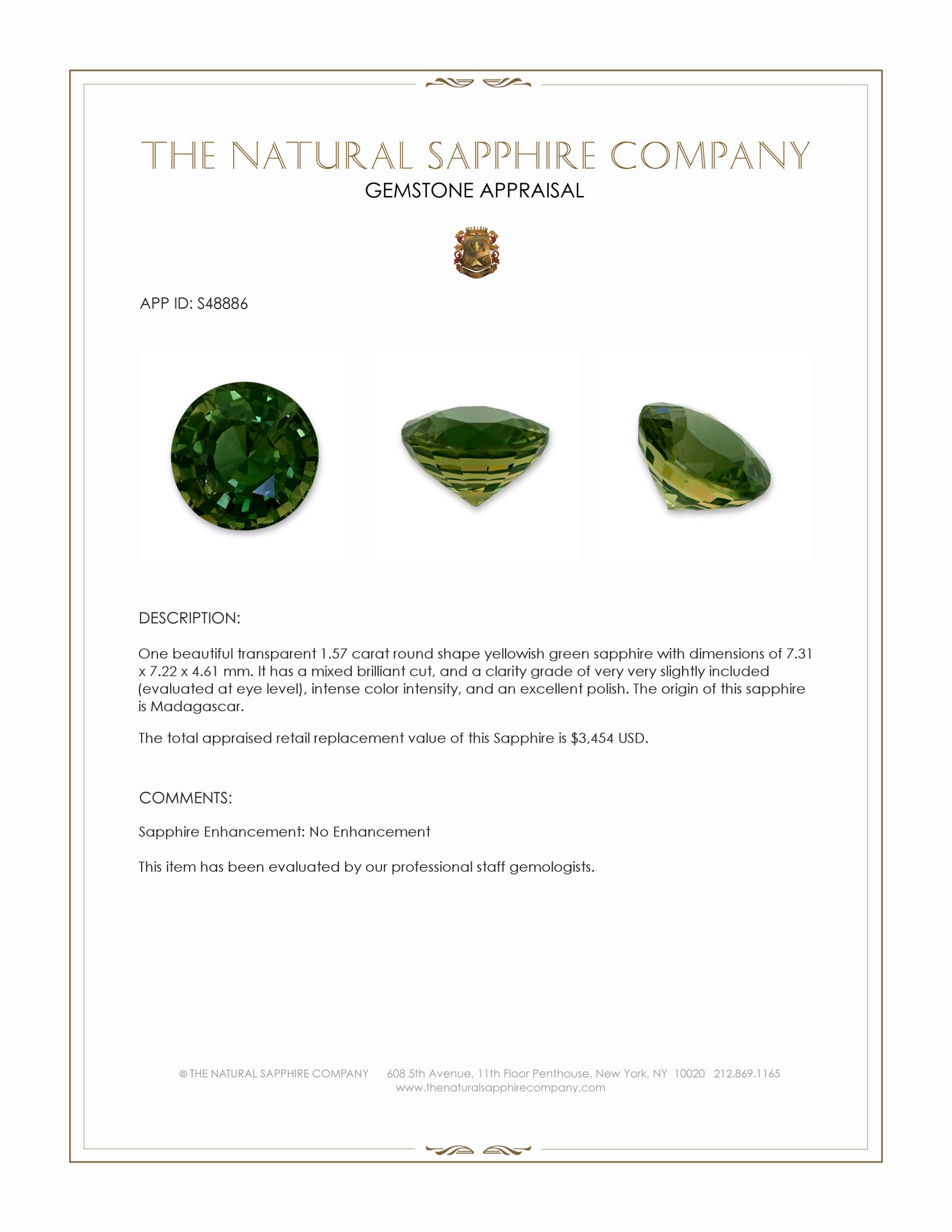 1.57 Ct. Yellowish Green Sapphire from Madagascar