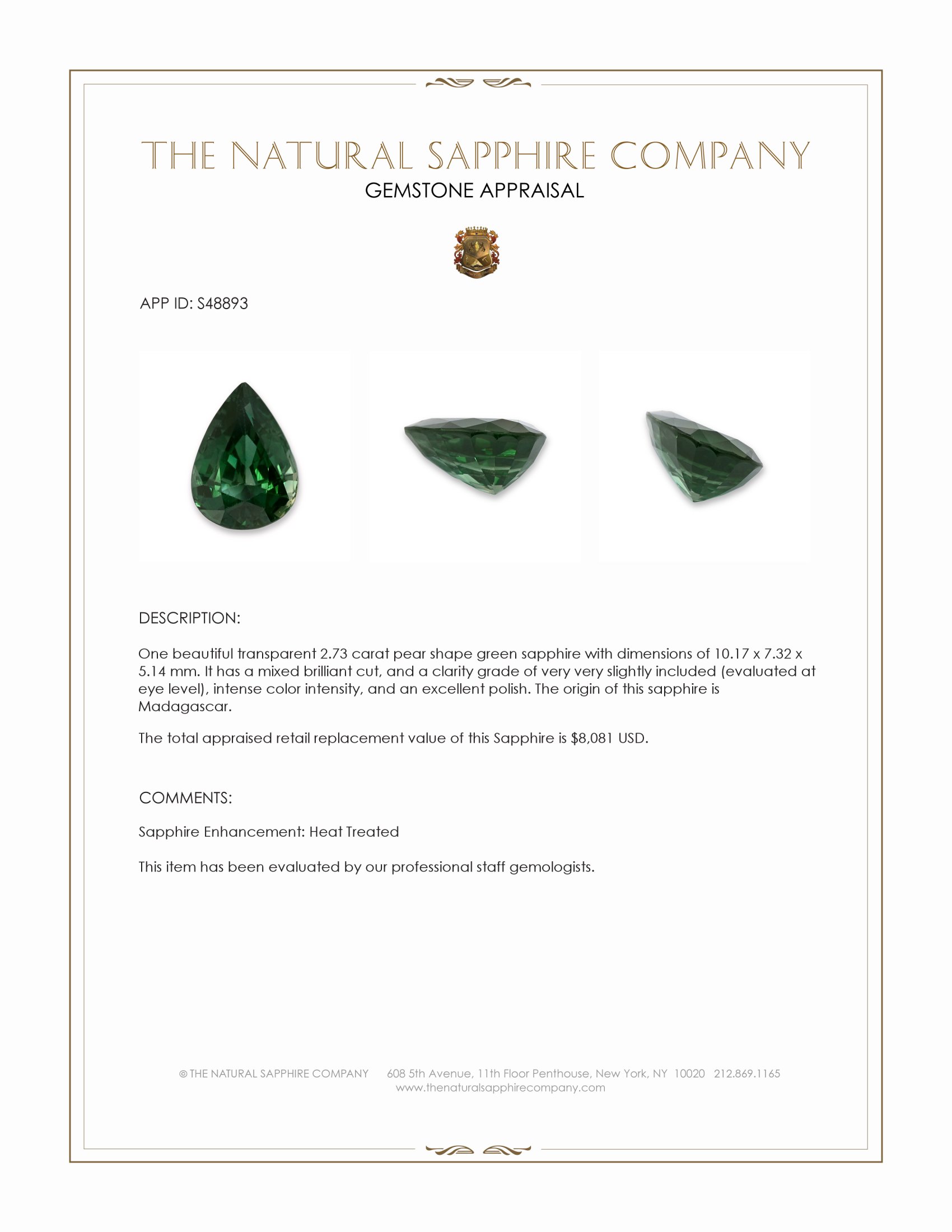 2.73 Ct. Green Sapphire from Madagascar
