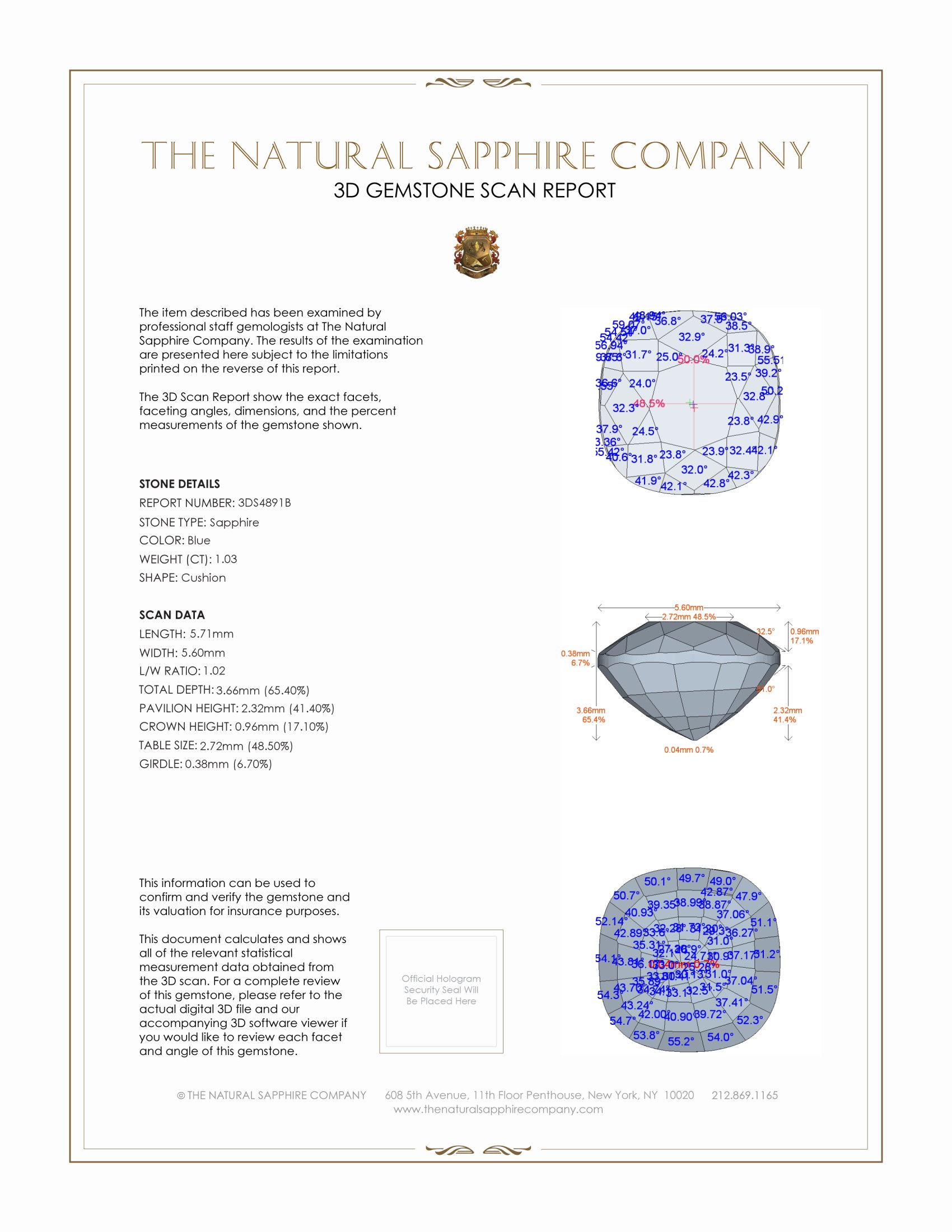 1.03 Ct. Blue Sapphire from Ceylon (Sri Lanka)