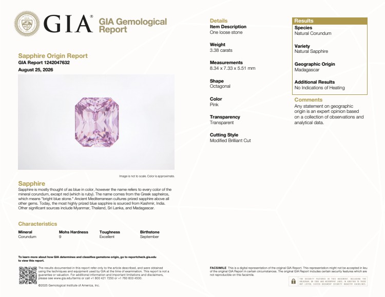 3.38 Ct. Pink Sapphire from Madagascar