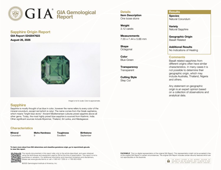 3.12 Ct. Bluish Green Sapphire from Madagascar
