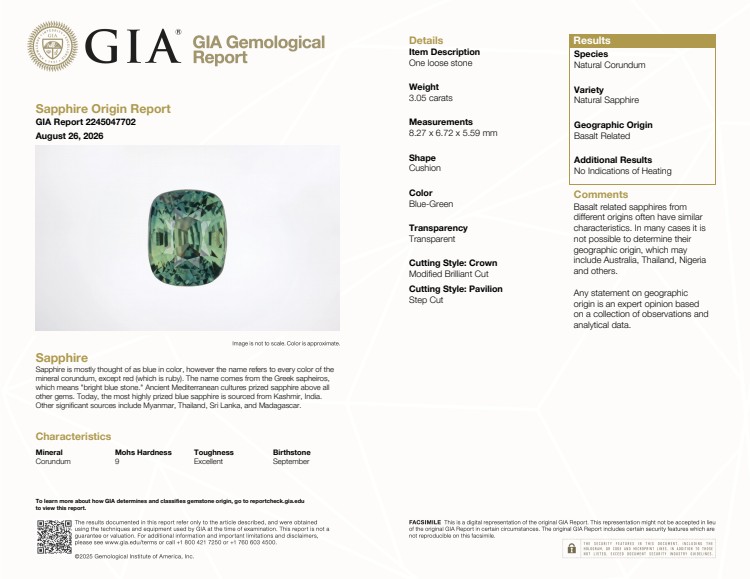 3.05 Ct. Bluish Green Sapphire from Madagascar