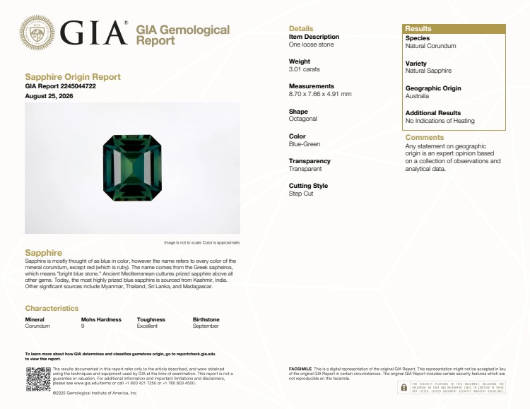 3.01 Ct. Bluish Green Sapphire from Australia