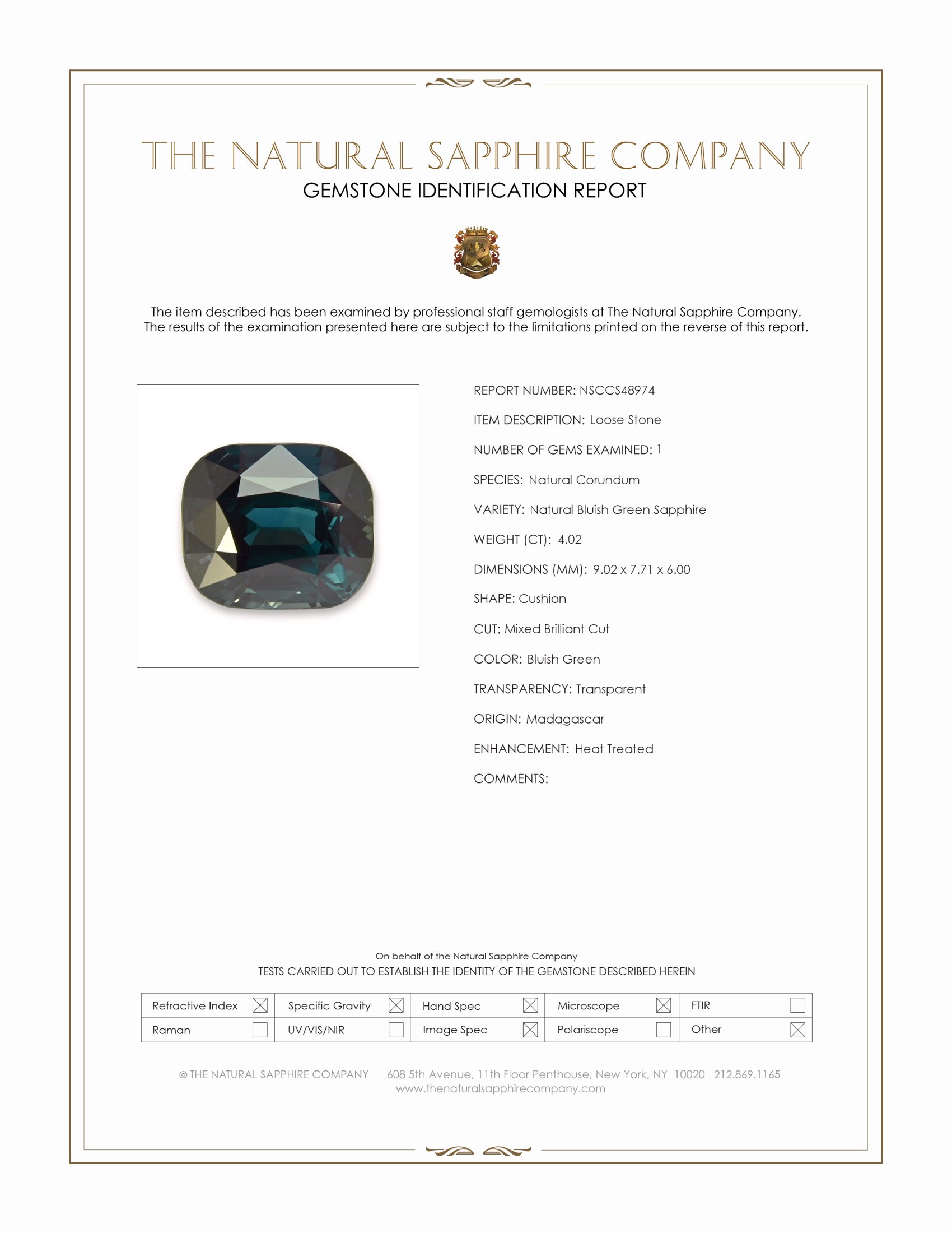 4.02 Ct. Bluish Green Sapphire from Madagascar