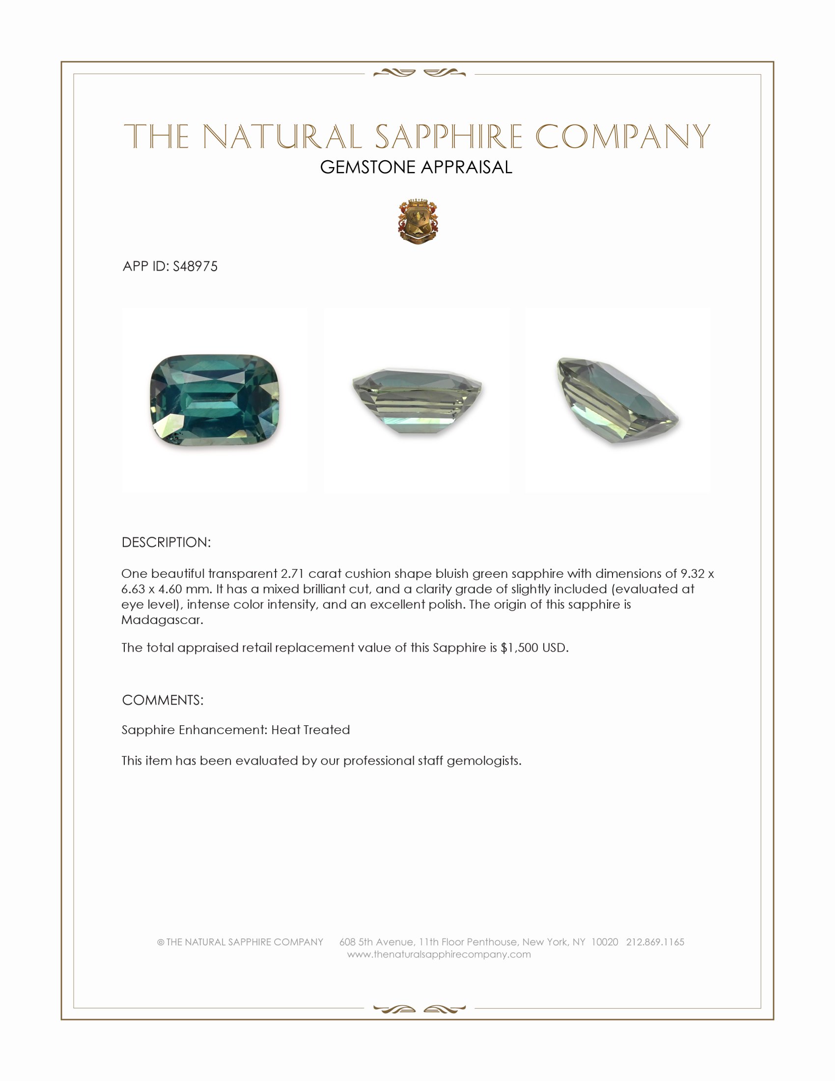2.71 Ct. Bluish Green Sapphire from Madagascar