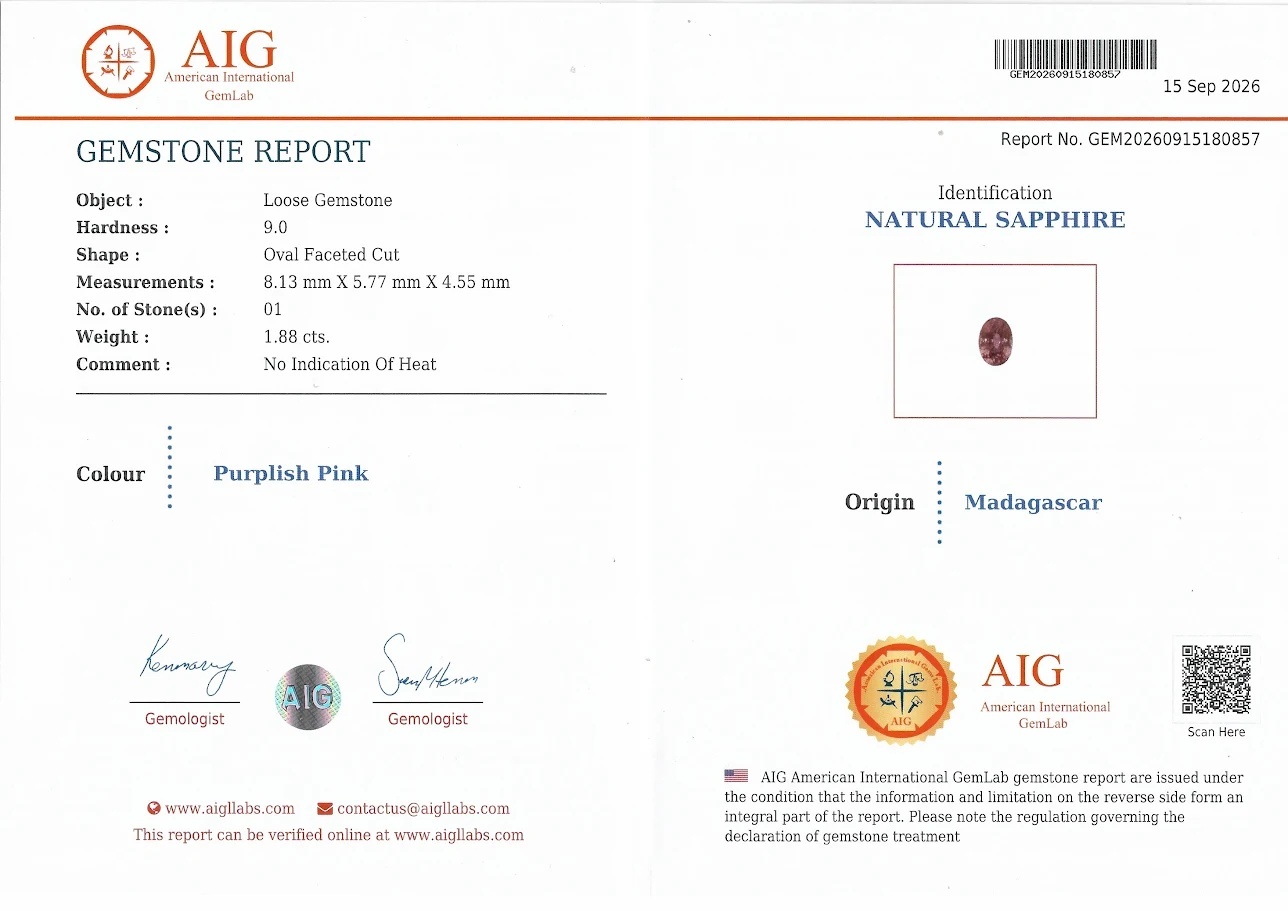 1.88 Ct. Purplish Pink Sapphire from Madagascar