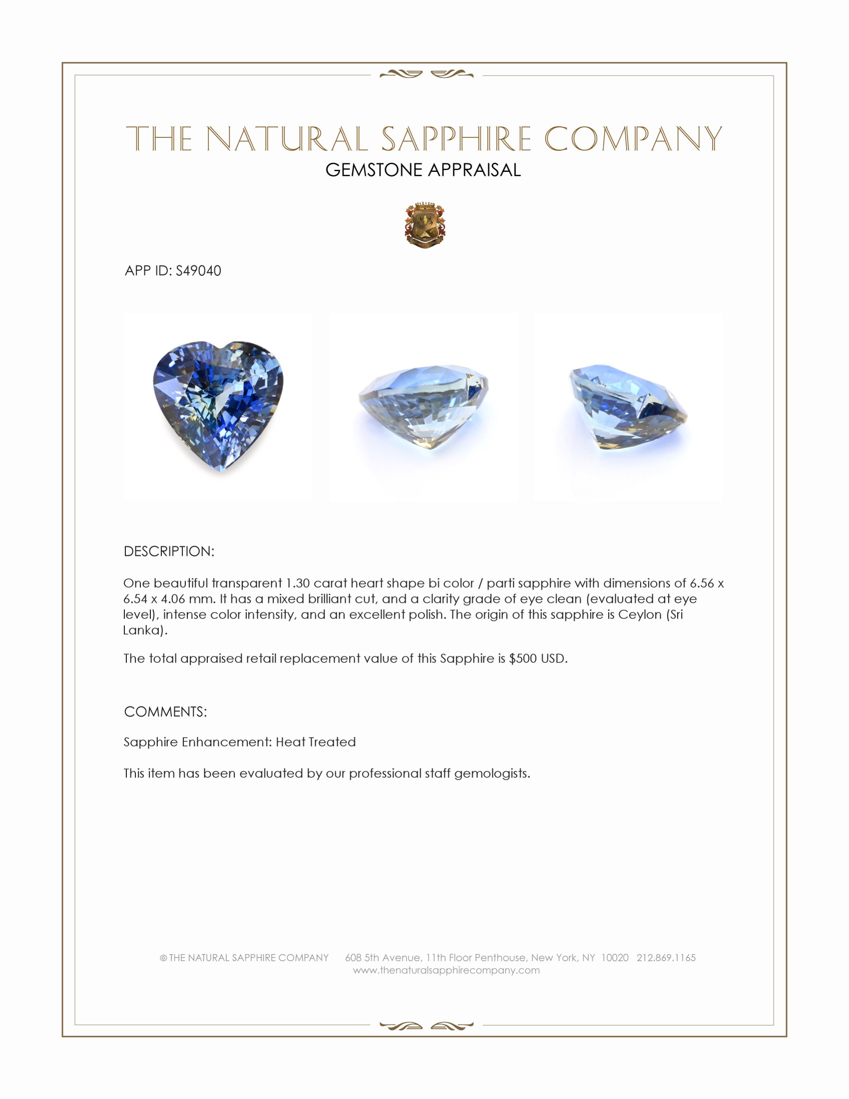 1.30 Ct. Bi Color / Parti Sapphire from Ceylon (Sri Lanka)