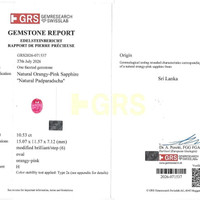 10.53 Ct. Padparadscha Sapphire from Ceylon (Sri Lanka) Scan Report