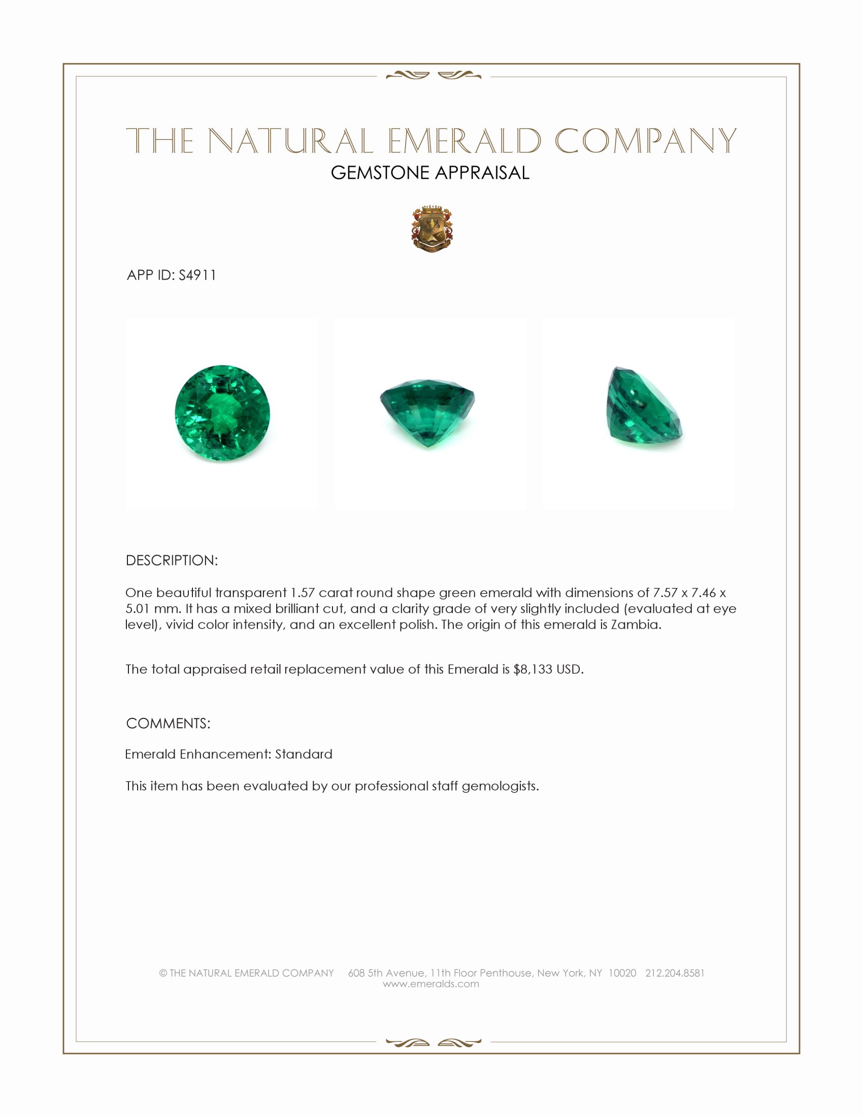 1.57 Ct. Emerald from Zambia