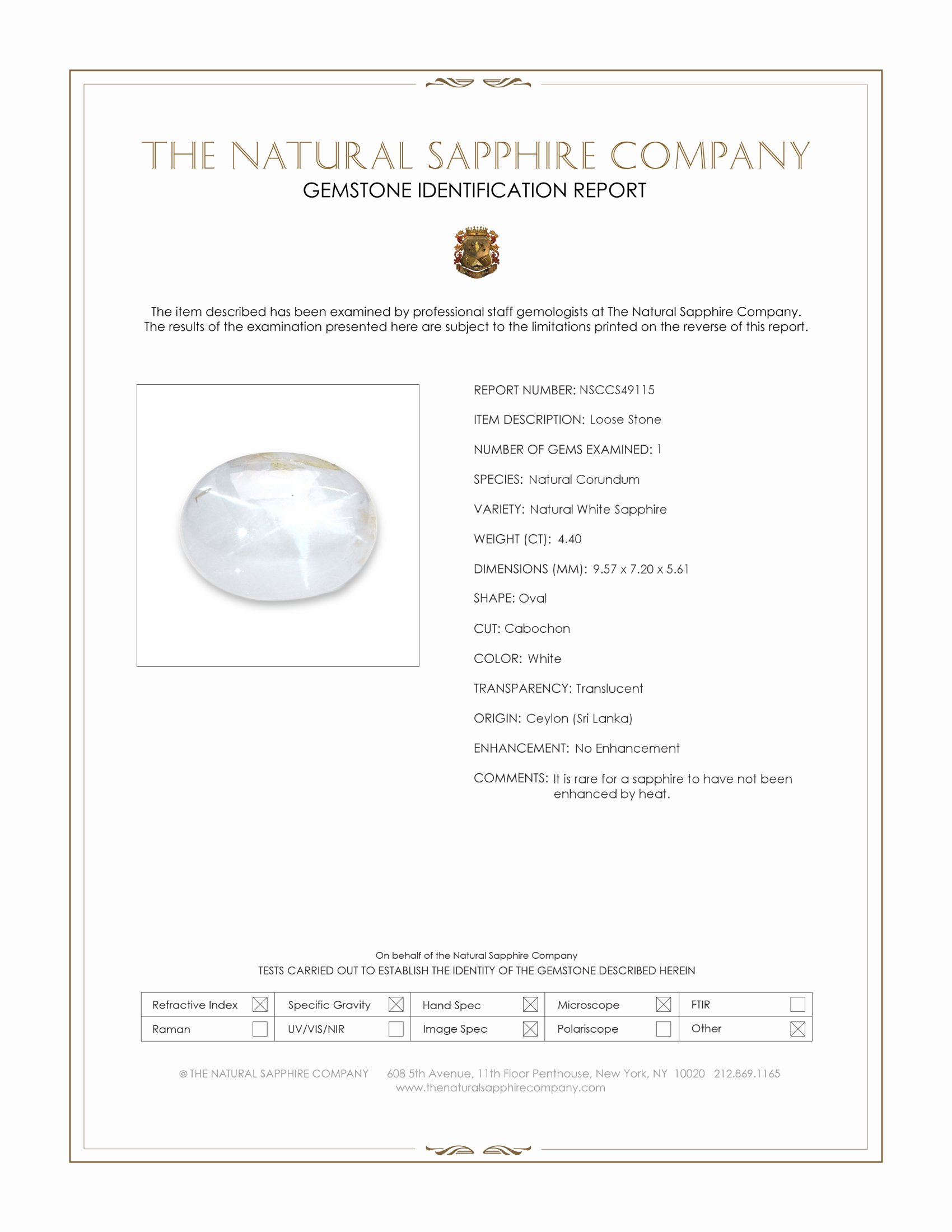 4.40 Ct. White Cabochon Star Sapphire from Ceylon (Sri Lanka)
