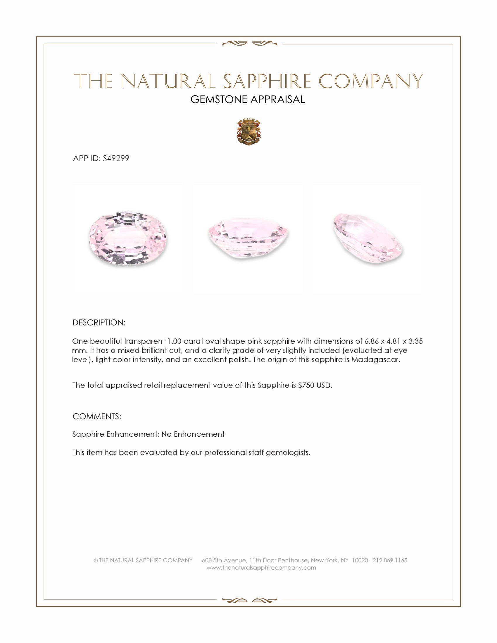 1.00 Ct. Pink Sapphire from Madagascar