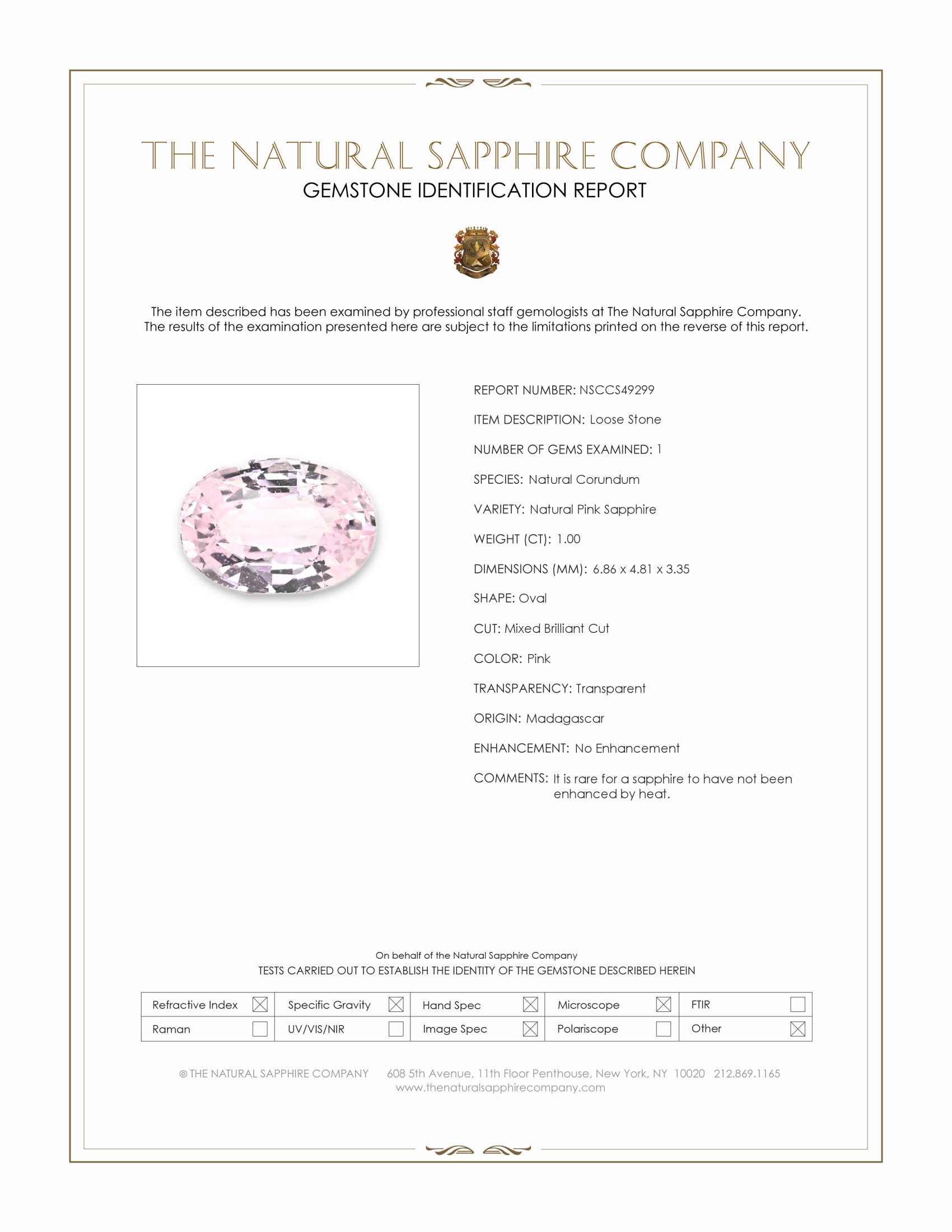 1.00 Ct. Pink Sapphire from Madagascar