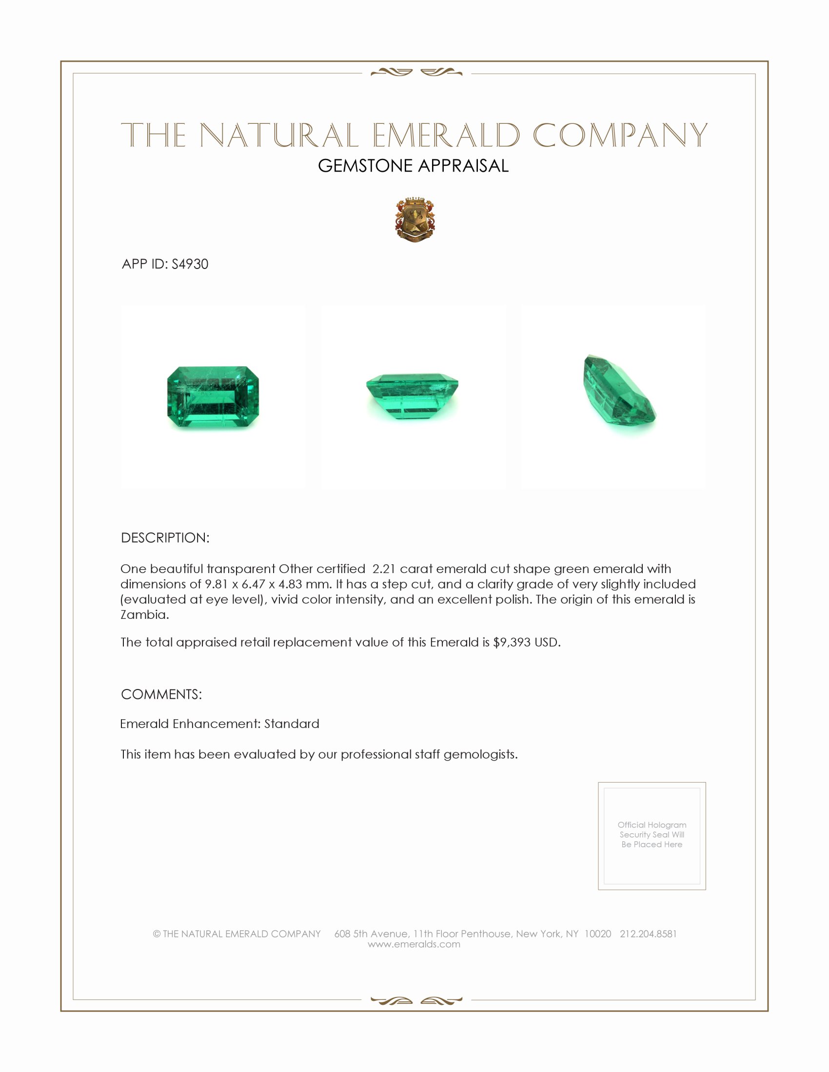 2.21 Ct. Emerald from Zambia
