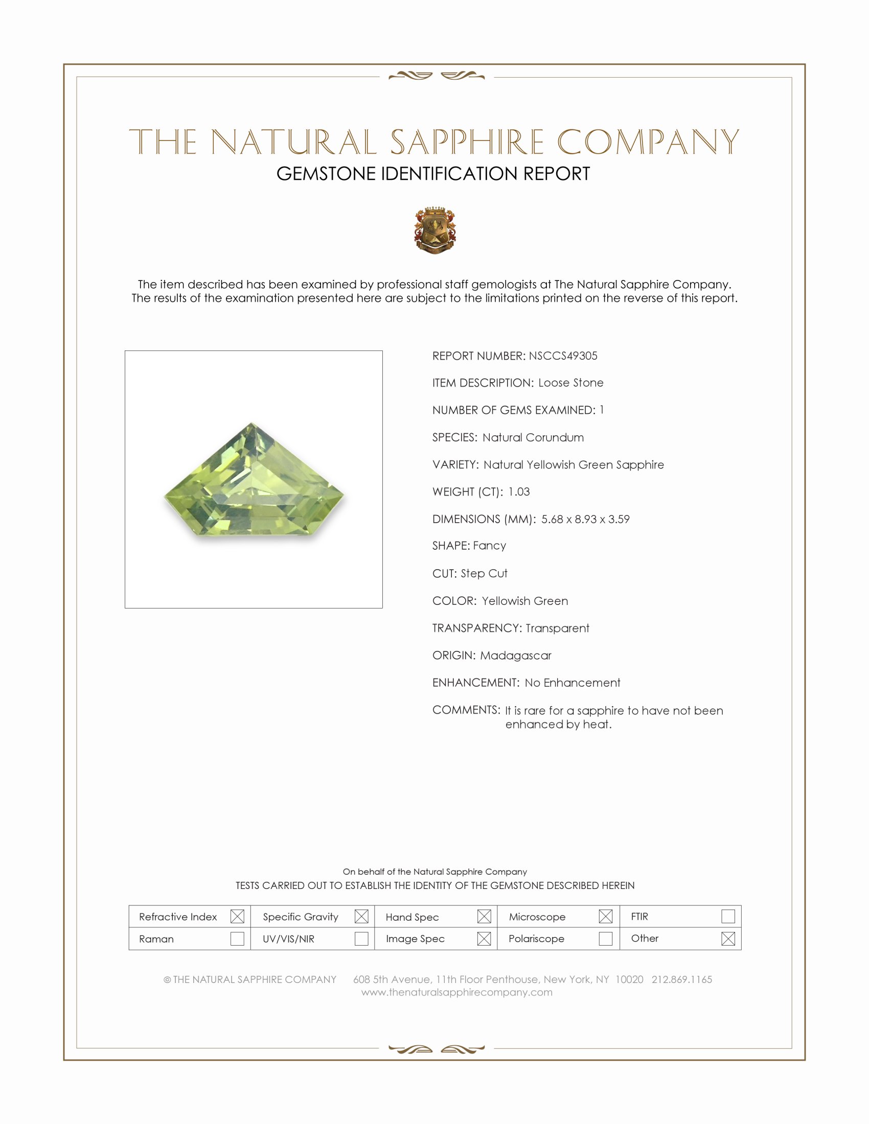 1.03 Ct. Yellowish Green Sapphire from Madagascar