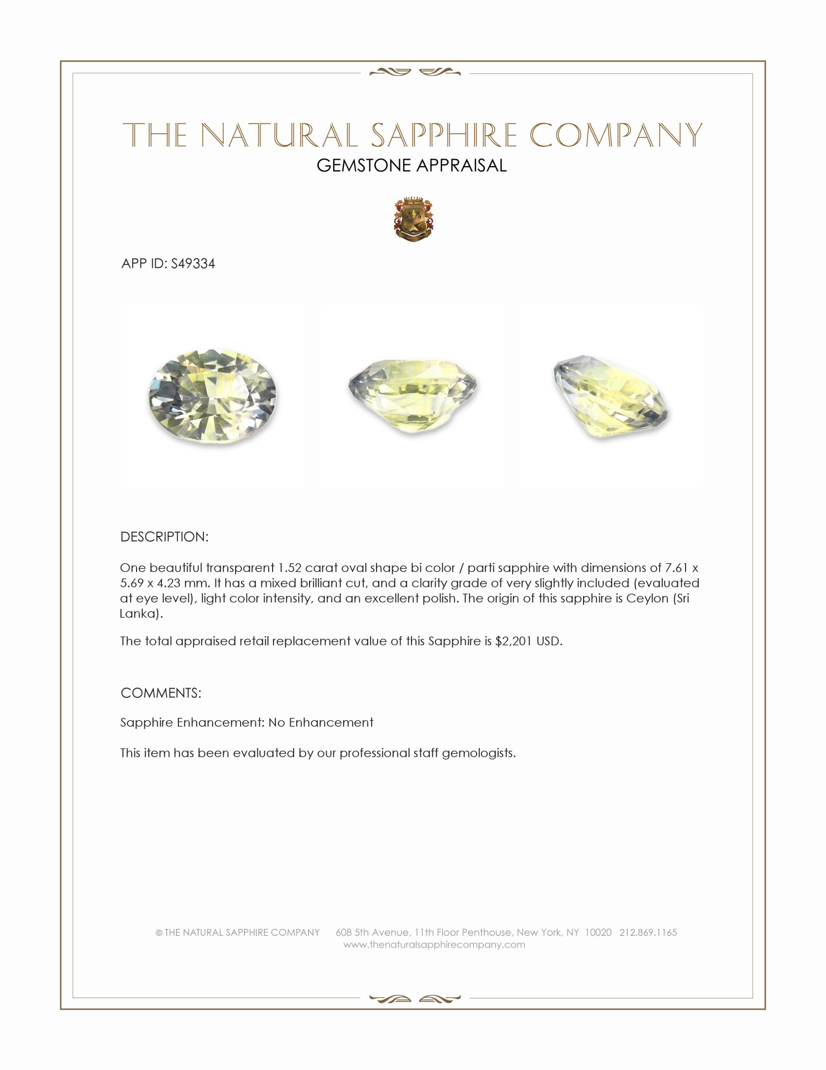 1.52 Ct. Bi Color / Parti Sapphire from Ceylon (Sri Lanka)