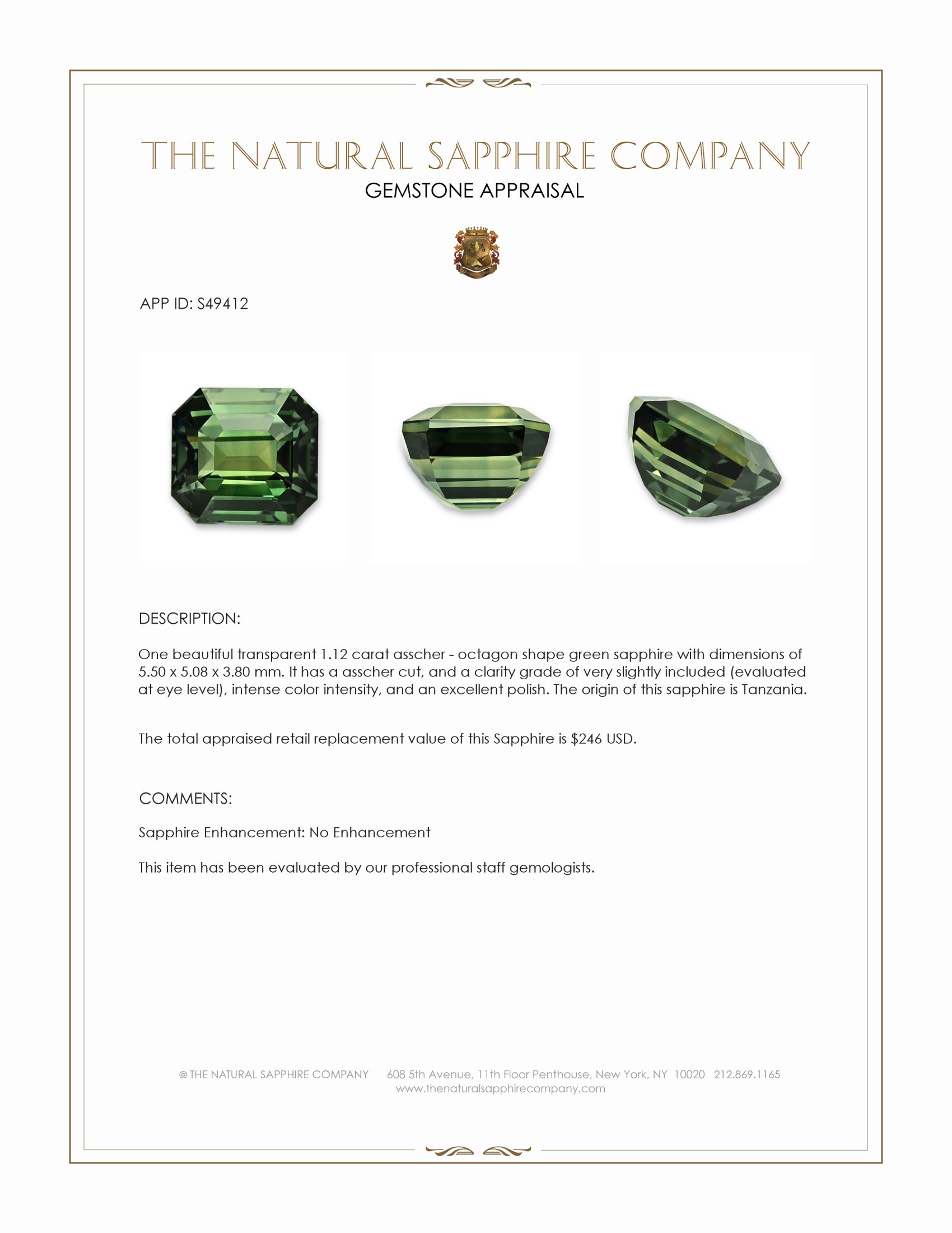 1.12 Ct. Green Sapphire from Tanzania