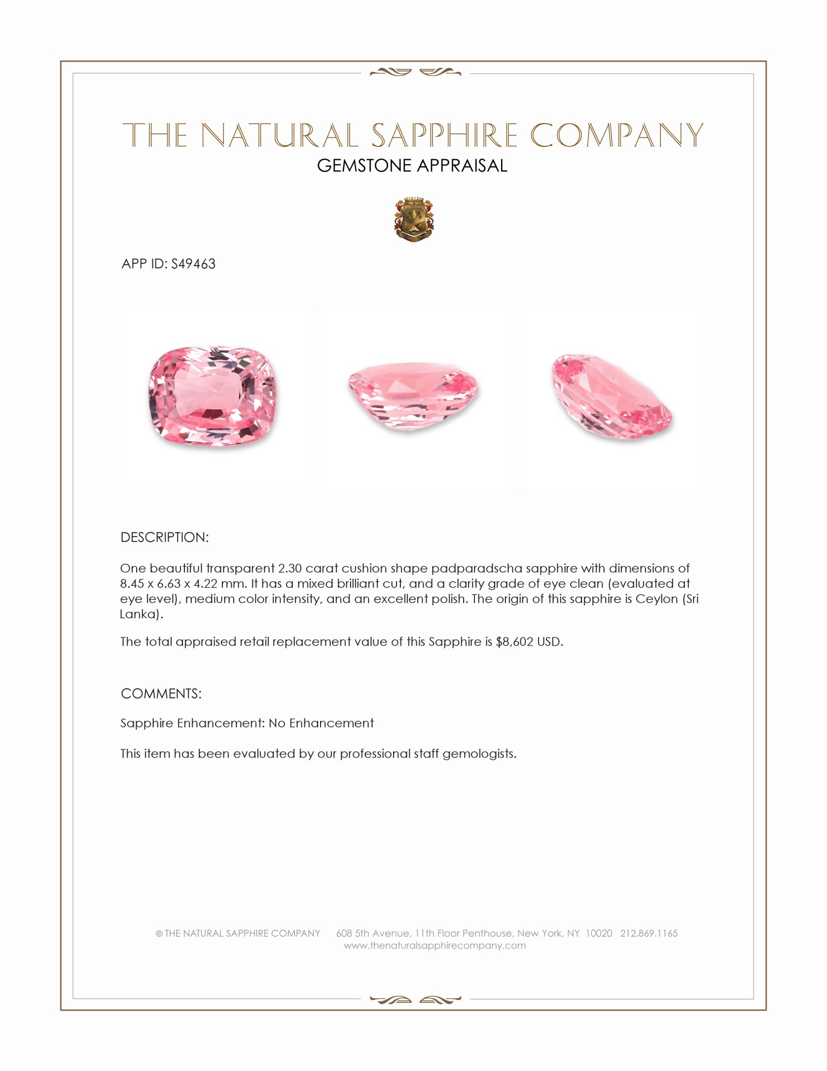 2.30 Ct. Padparadscha Sapphire from Ceylon (Sri Lanka)