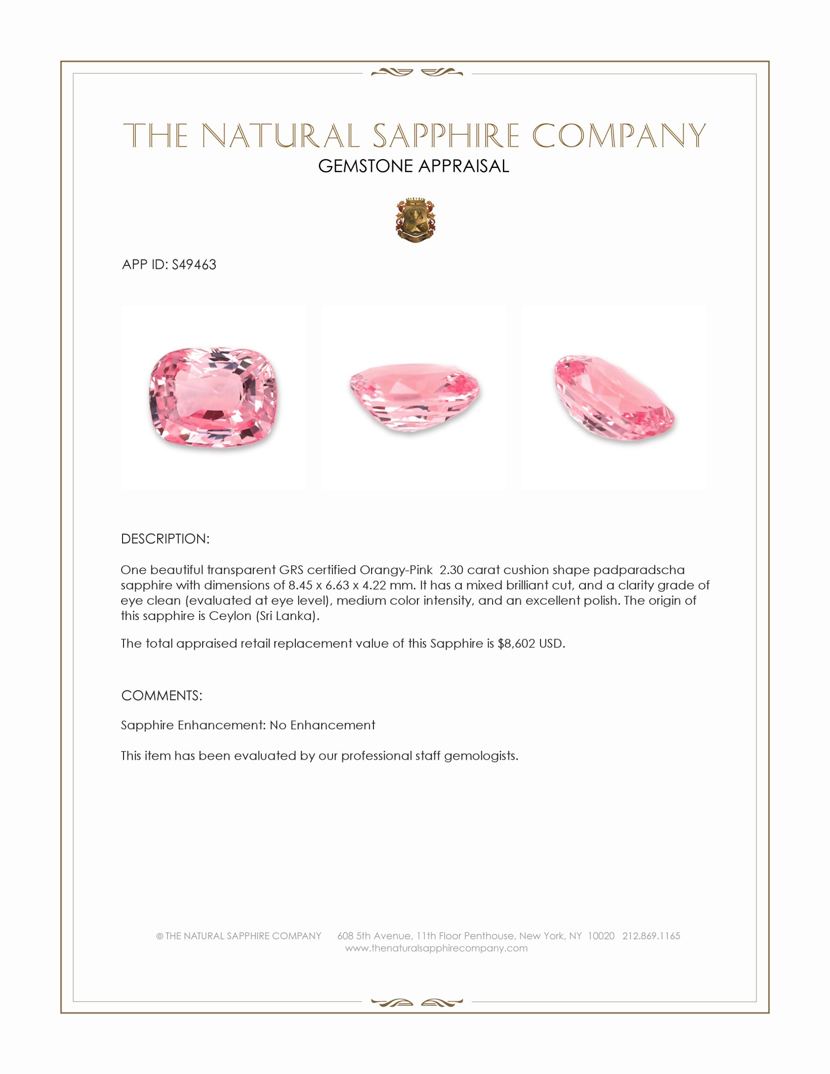 2.30 Ct. Padparadscha Sapphire from Ceylon (Sri Lanka)