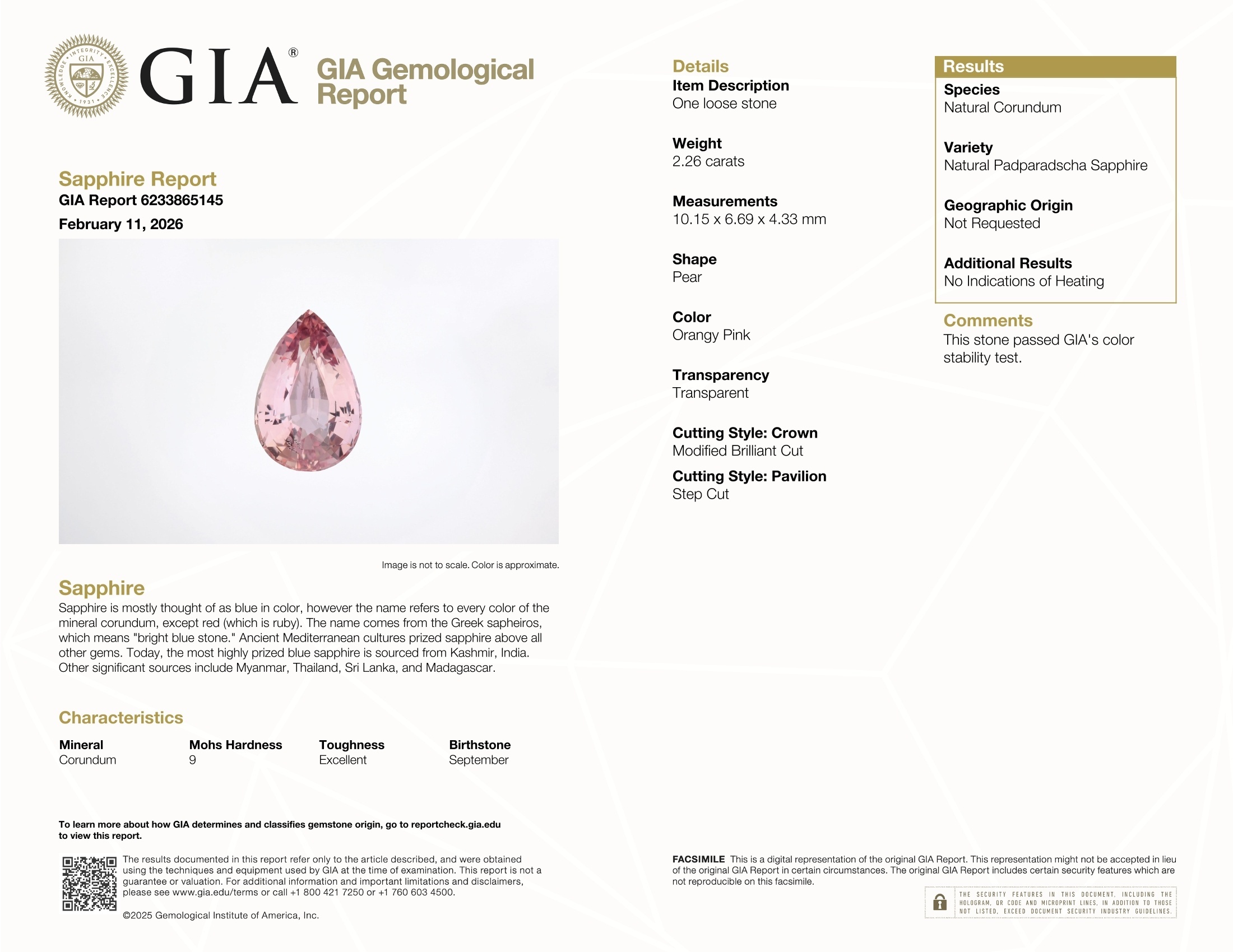 2.26 Ct. Padparadscha Sapphire from Ceylon (Sri Lanka)