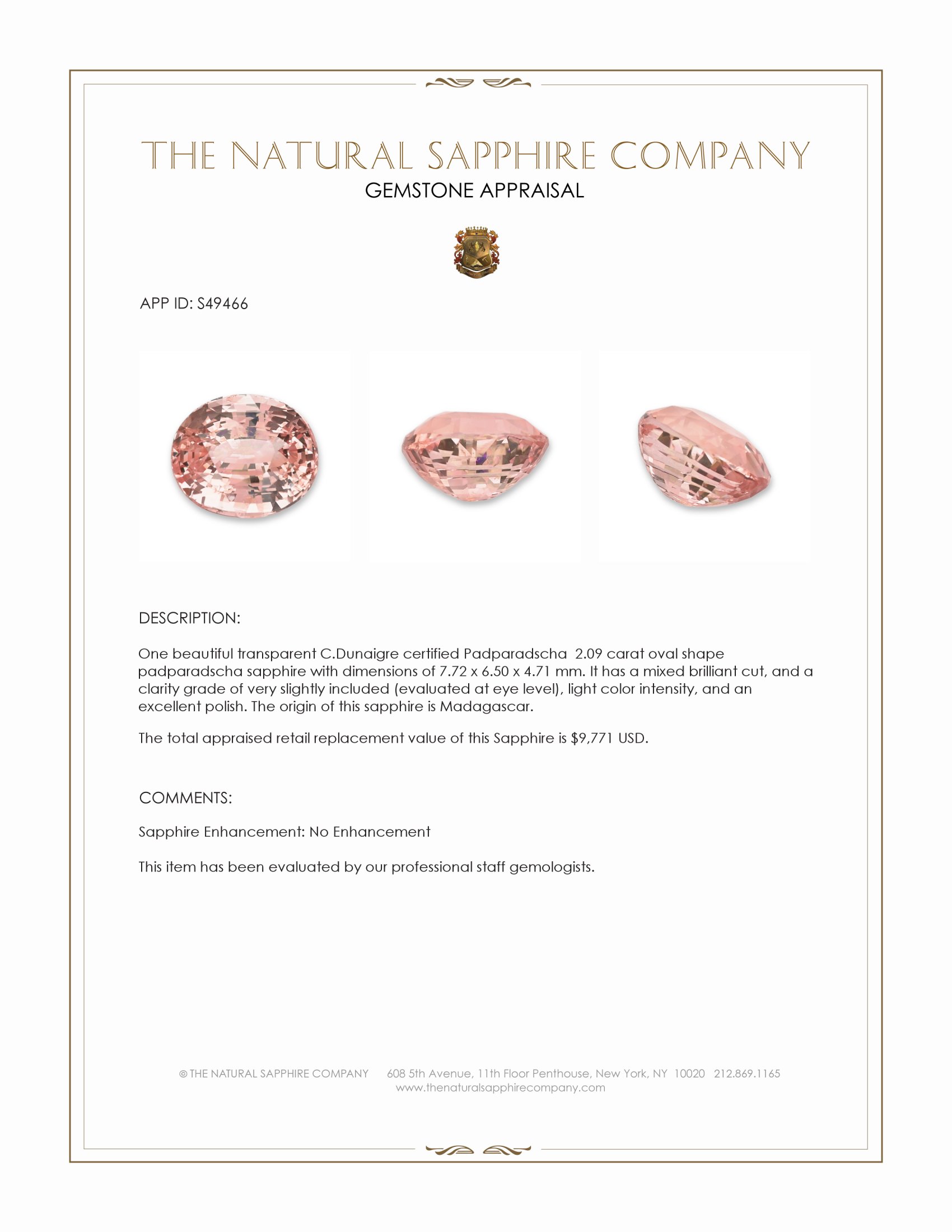 2.09 Ct. Padparadscha Sapphire from Madagascar