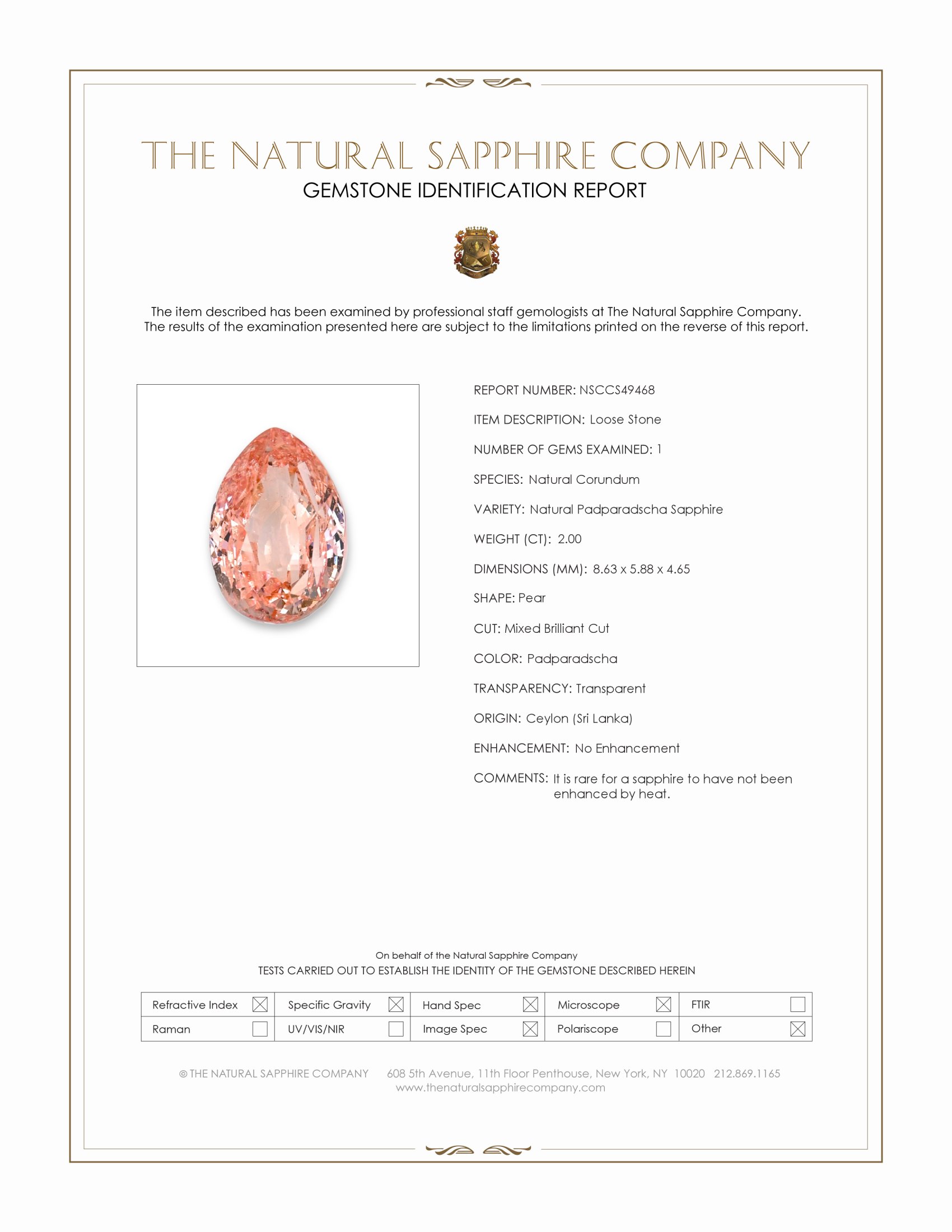 2.00 Ct. Padparadscha Sapphire from Ceylon (Sri Lanka)