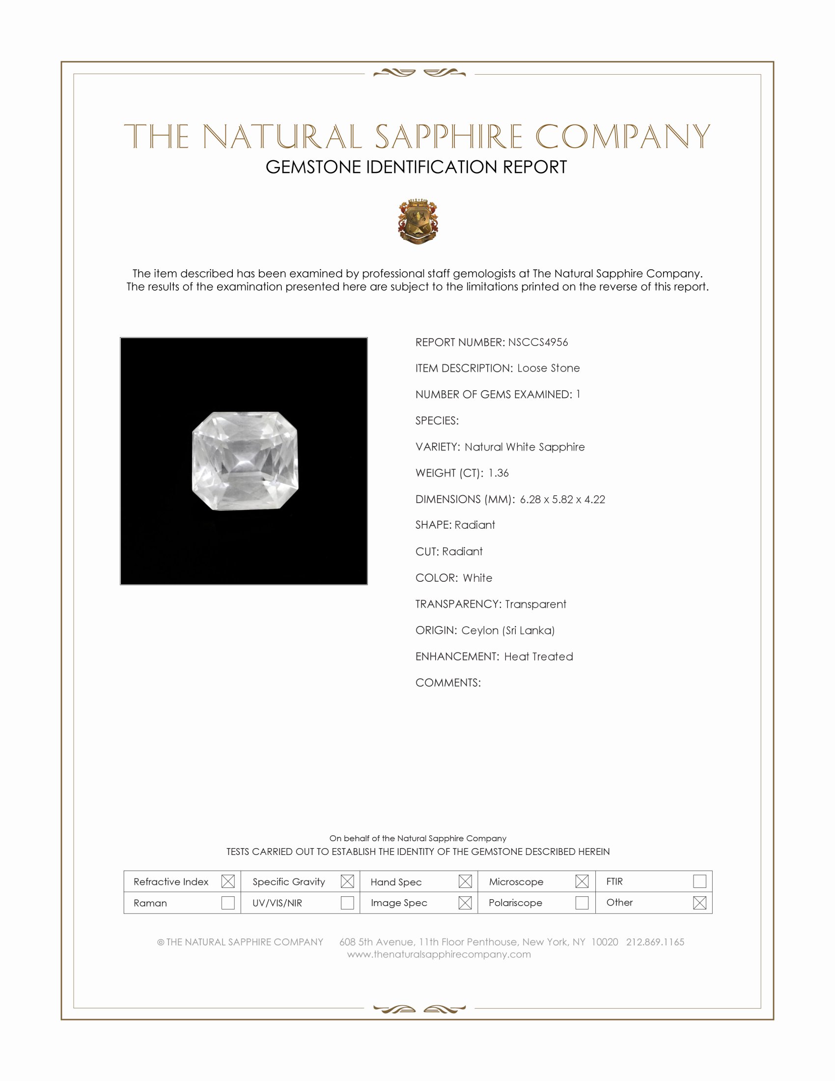 1.36 Ct. White Sapphire from Ceylon (Sri Lanka)