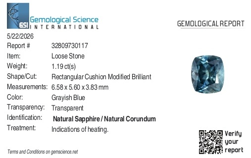 1.19 Ct. Greyish Blue Sapphire from Montana