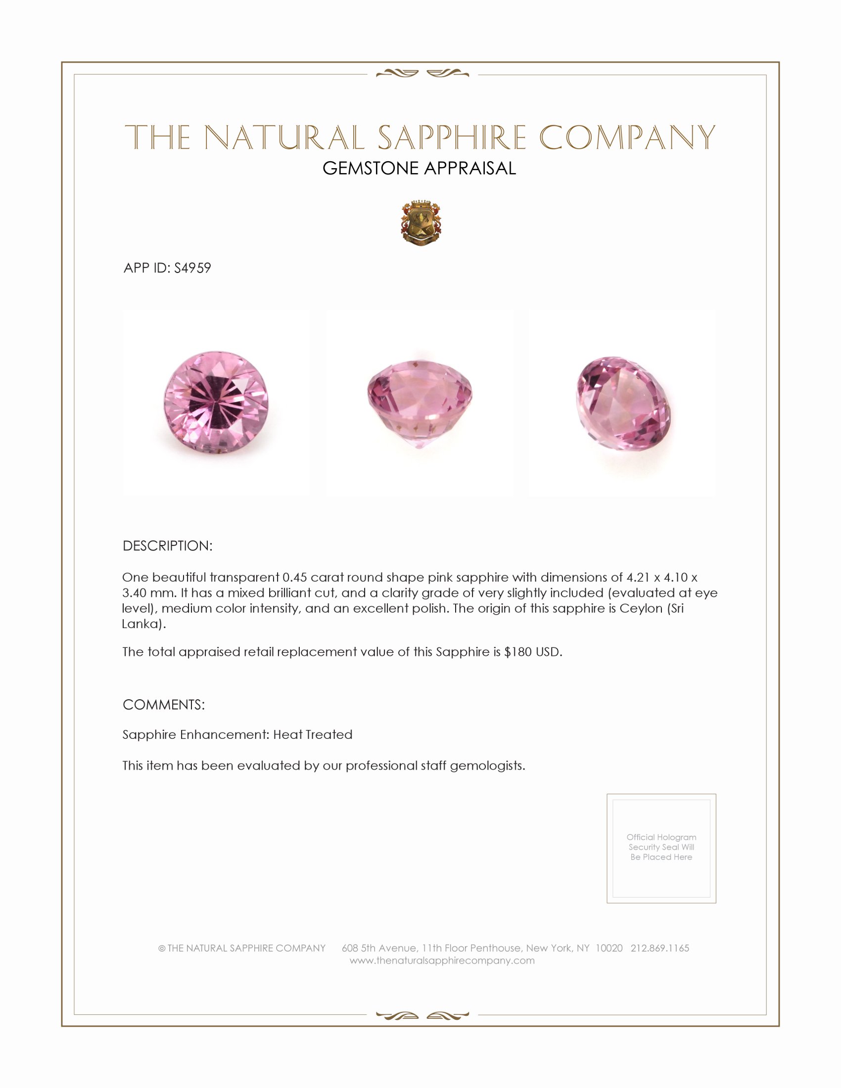 0.45 Ct. Pink Sapphire from Ceylon (Sri Lanka)